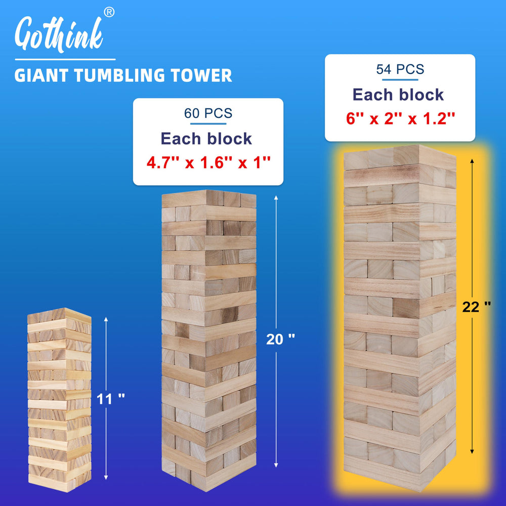 Outdoor party yard game featuring GOTHINK giant tumble tower
