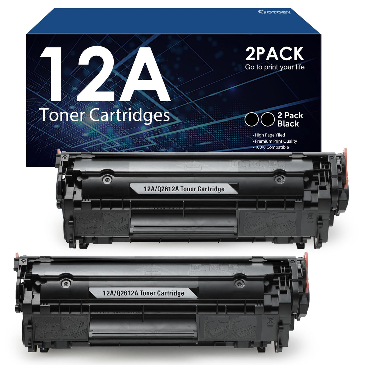 Gotoby 12A toner cartridge pack front view for crisp prints