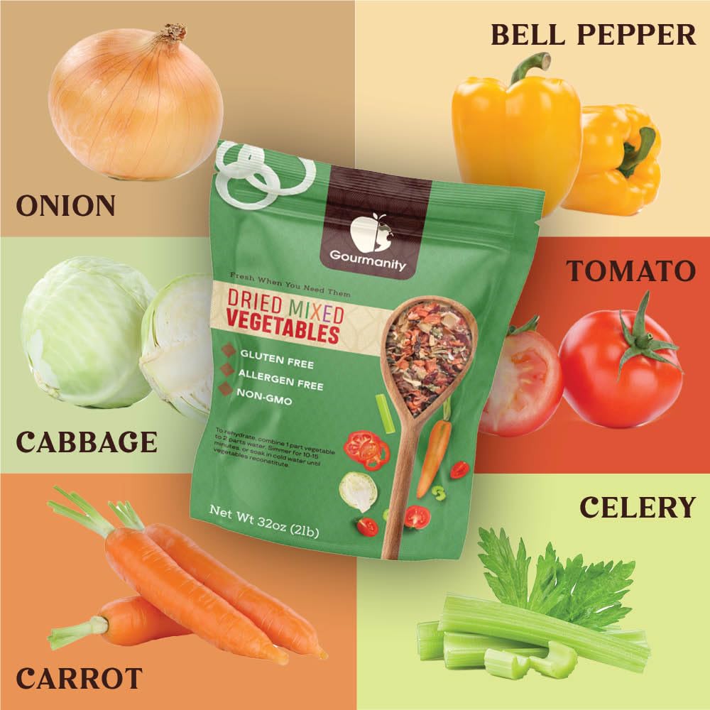 Colorful Gourmanity vegetable medley adds texture to ramen toppings.