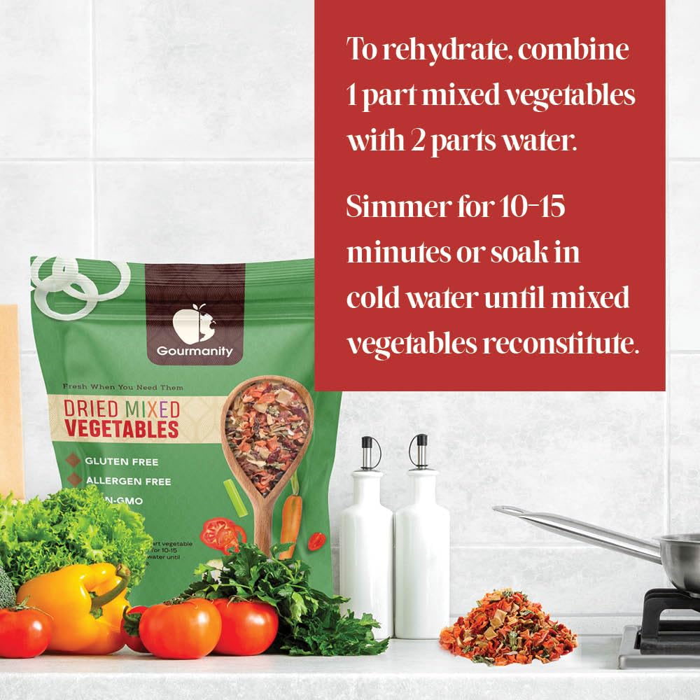 Dehydrated Gourmanity vegetables simmering into a rich base for meals.