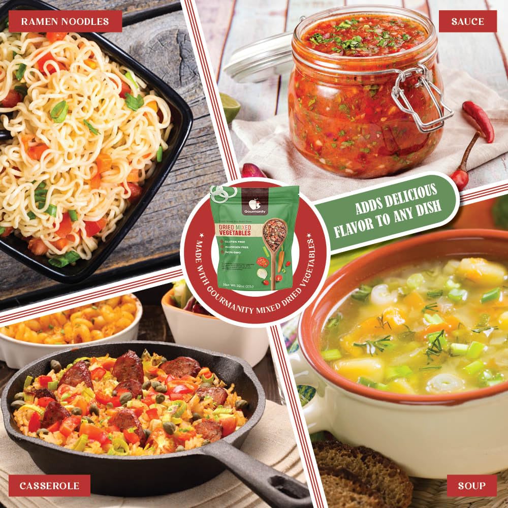 Gourmanity mix highlights bell peppers and onions for vibrant flavor in soups and stews.