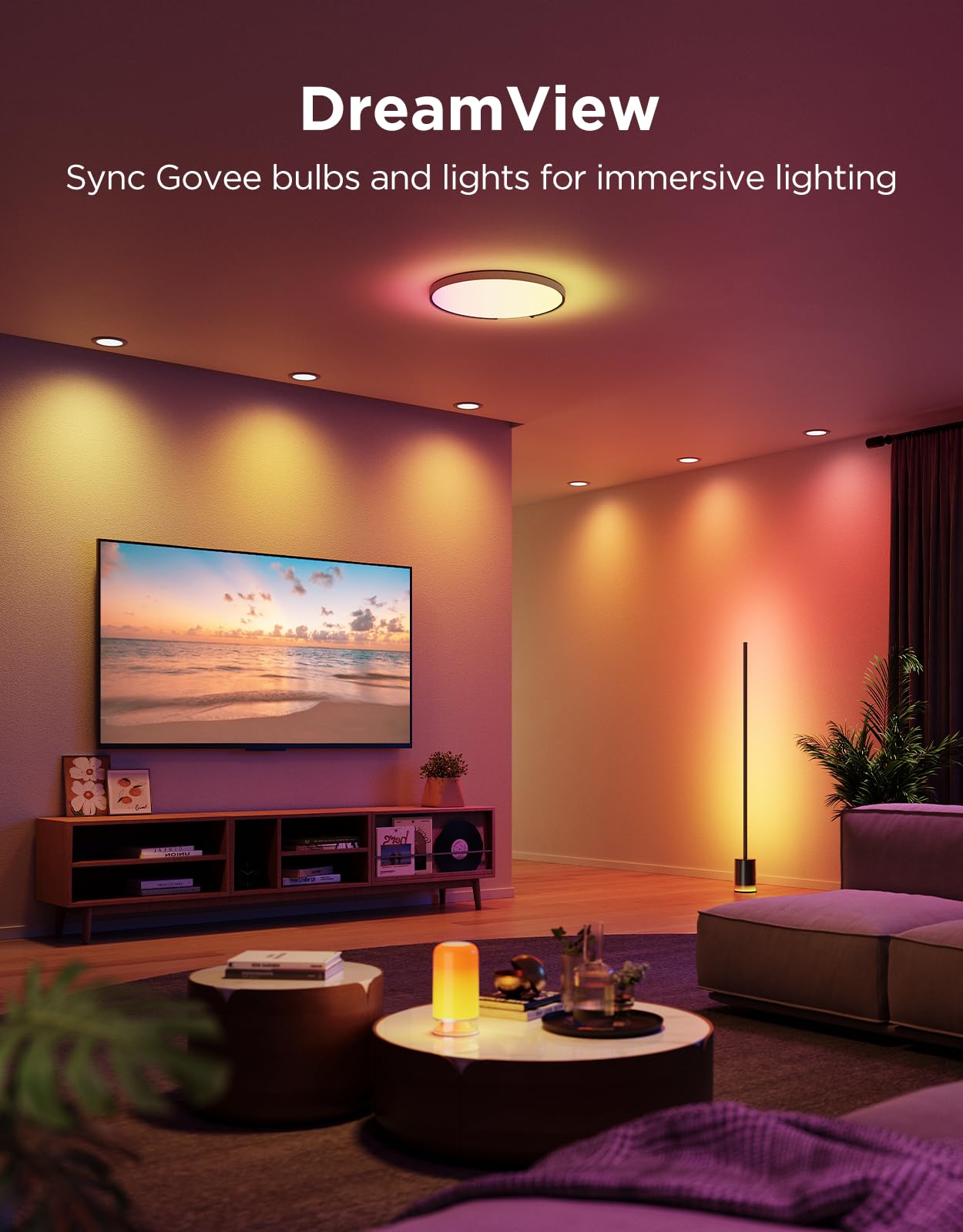 Govee BR30 ambient lighting for living room and bedroom scenes.