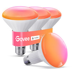 Govee BR30 bulb lit on wall showing vibrant RGBWW mood lighting.