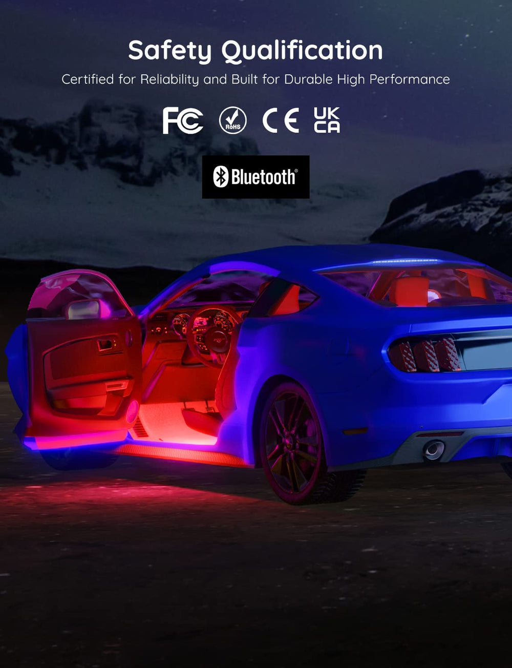 Govee interior LED strips used as ambient decor in vehicle