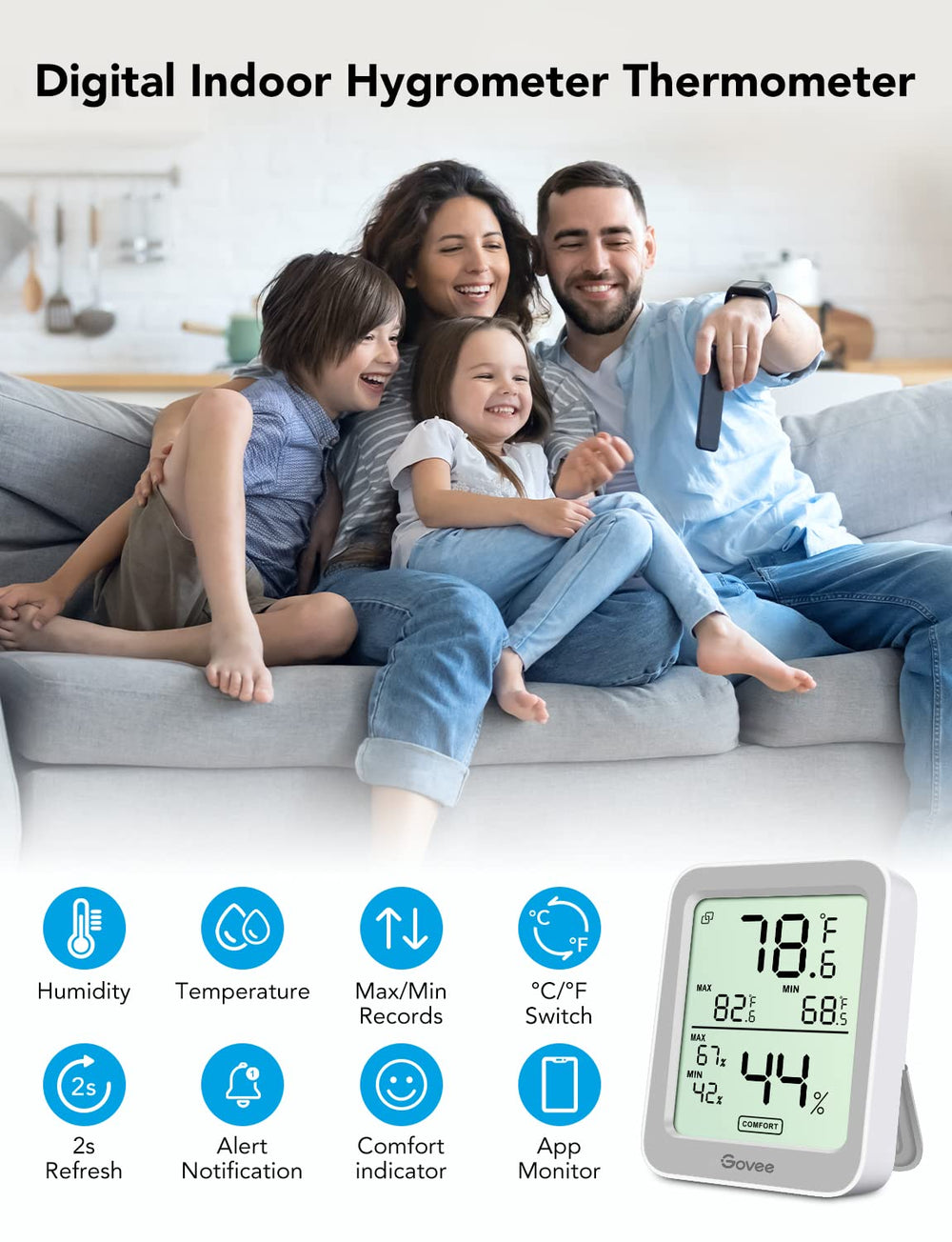 Govee H5075 large LCD display provides clear readings for easy monitoring.