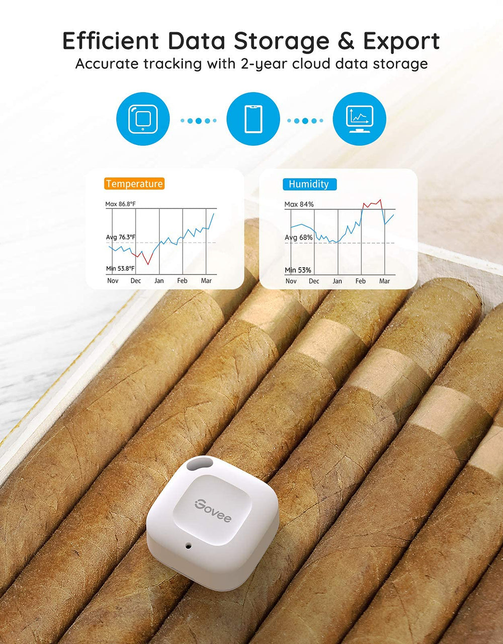 Govee hygrometer thermometer with app on phone illustrating instant alert notification.