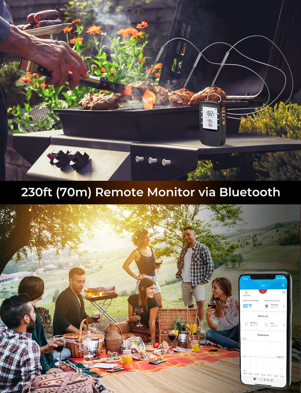 Govee meat thermometer app enables remote temperature monitoring from your phone.