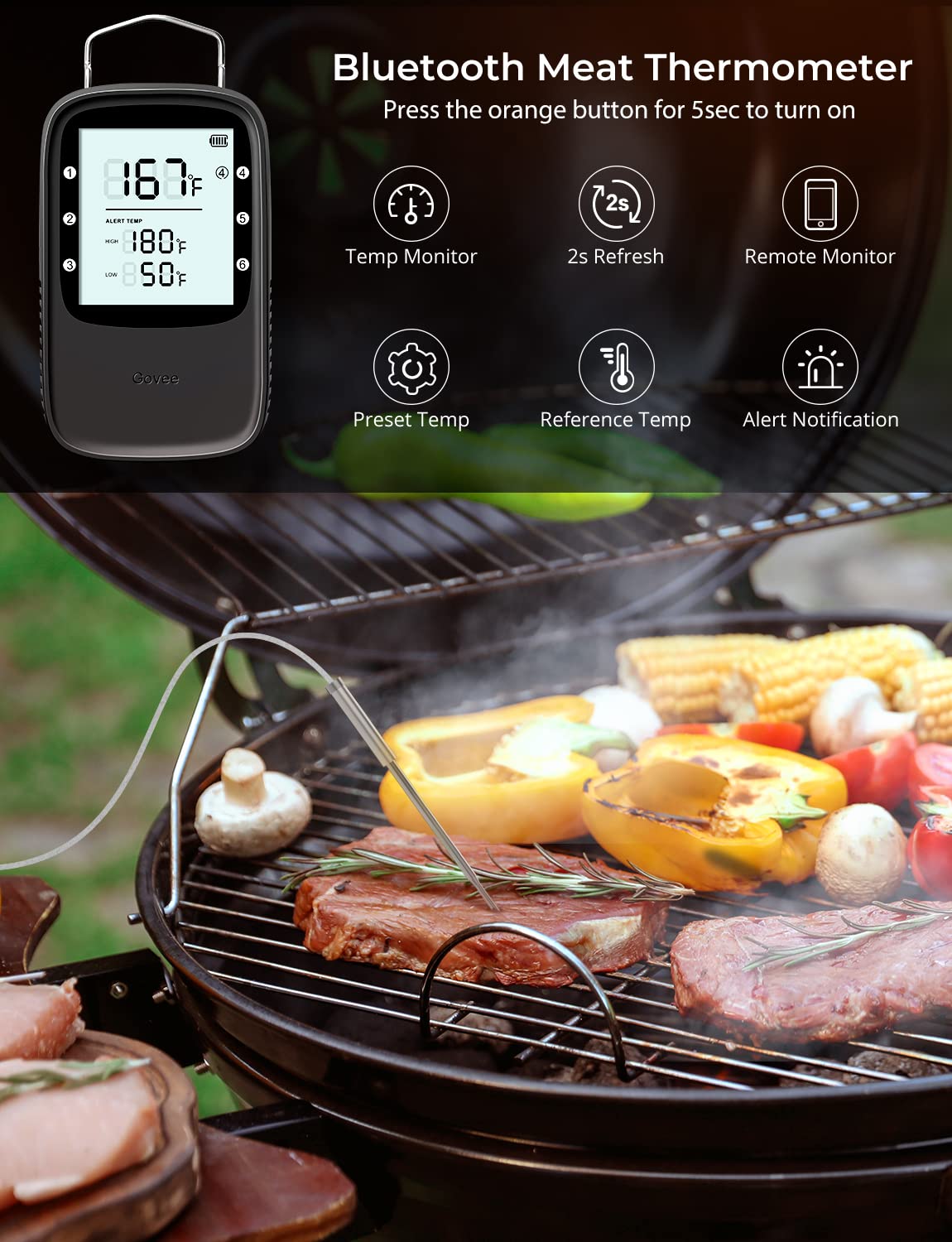 Govee smart alerts notify you when target temperatures are reached.