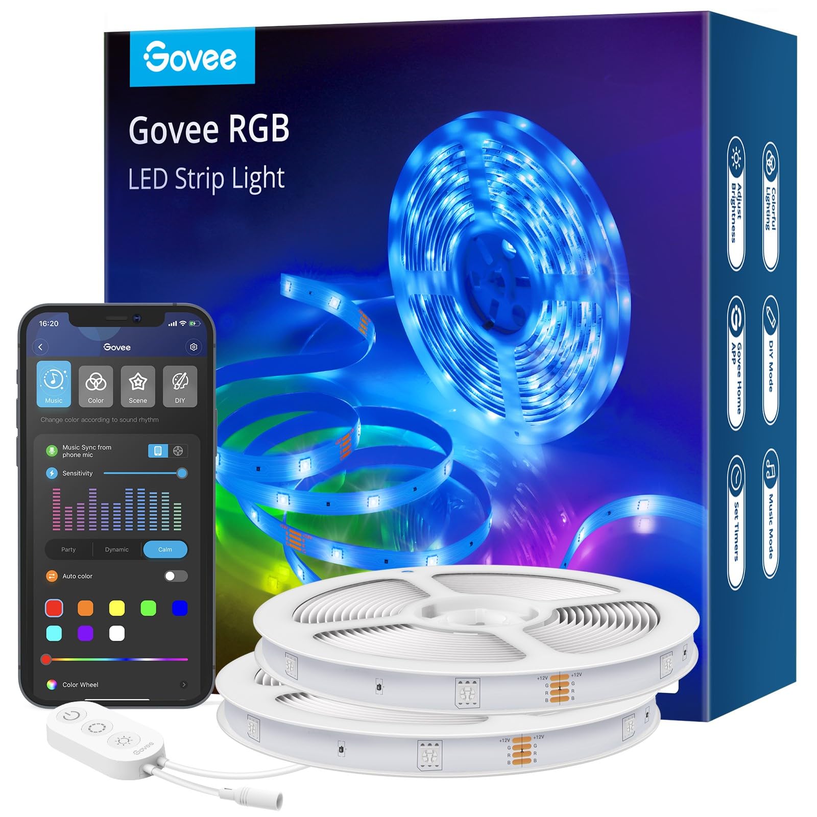 Govee RGB LED strip lights for bedroom ambiance with vibrant color options.
