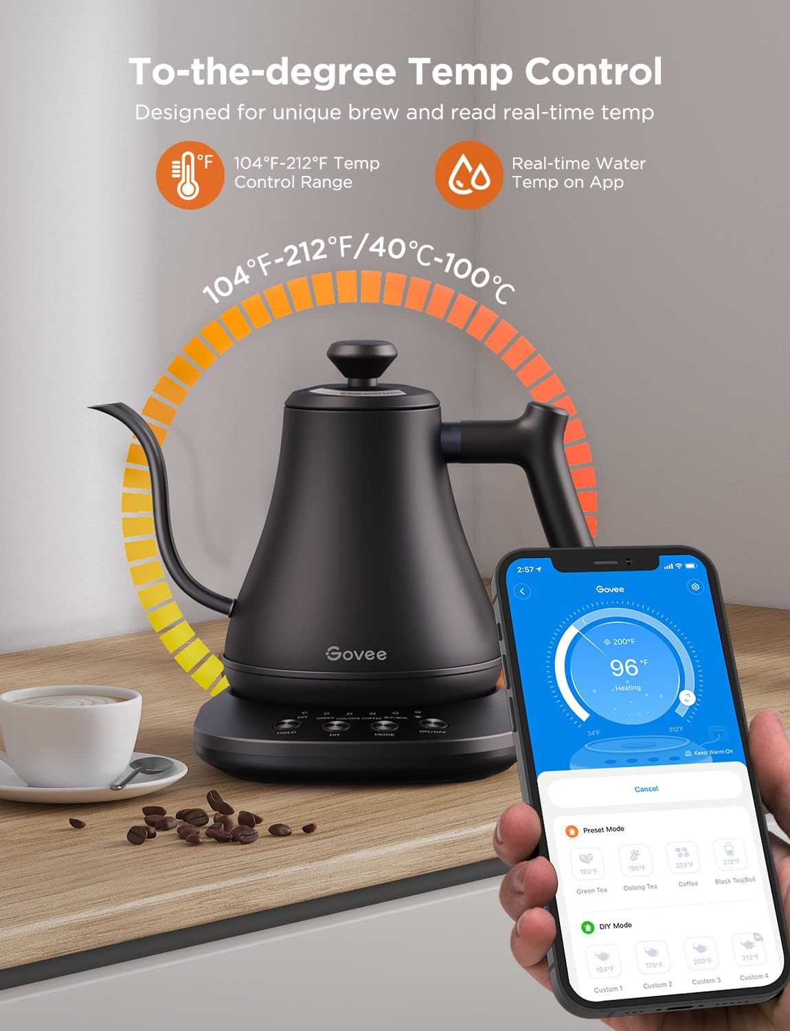 Govee precision pour design helps control water flow for balanced extraction.