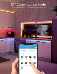Govee smart LED strip in living room creates dynamic lighting scenes via app.