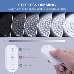 Govee White LED Strip Lights in the bedroom offer bright daylight and mood-friendly dimming.
