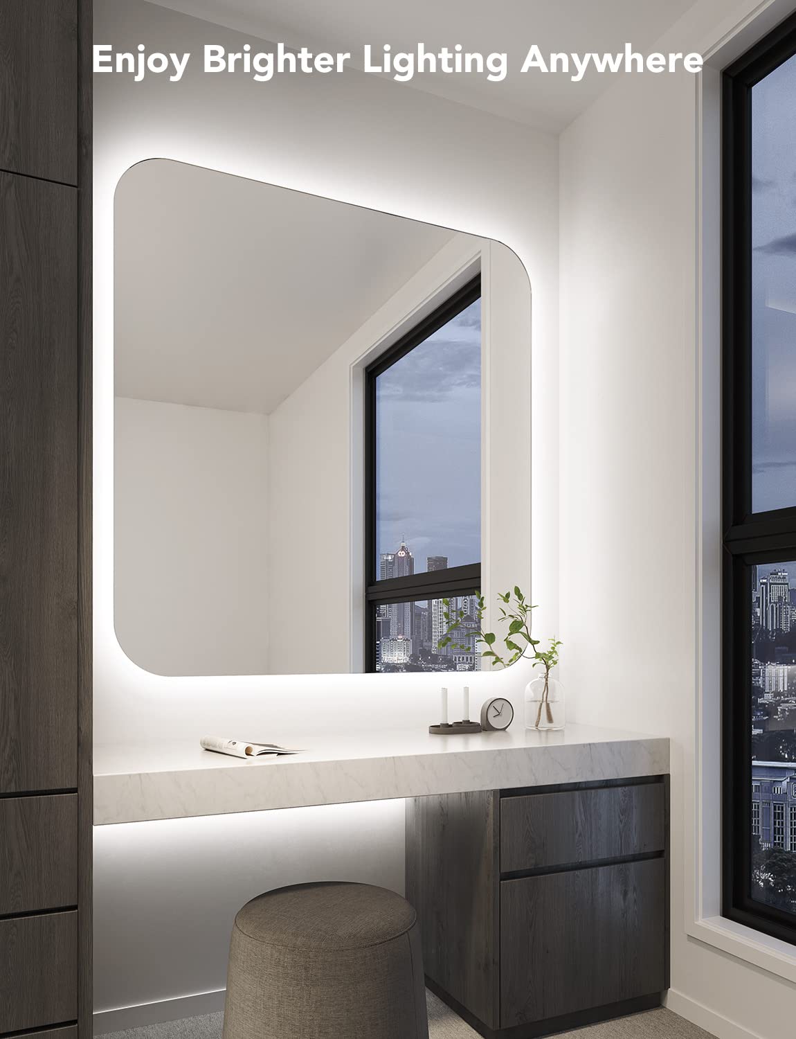 Govee White LED Strip Lights on the closet provide safe, adhesive-backed installation and secure hold.