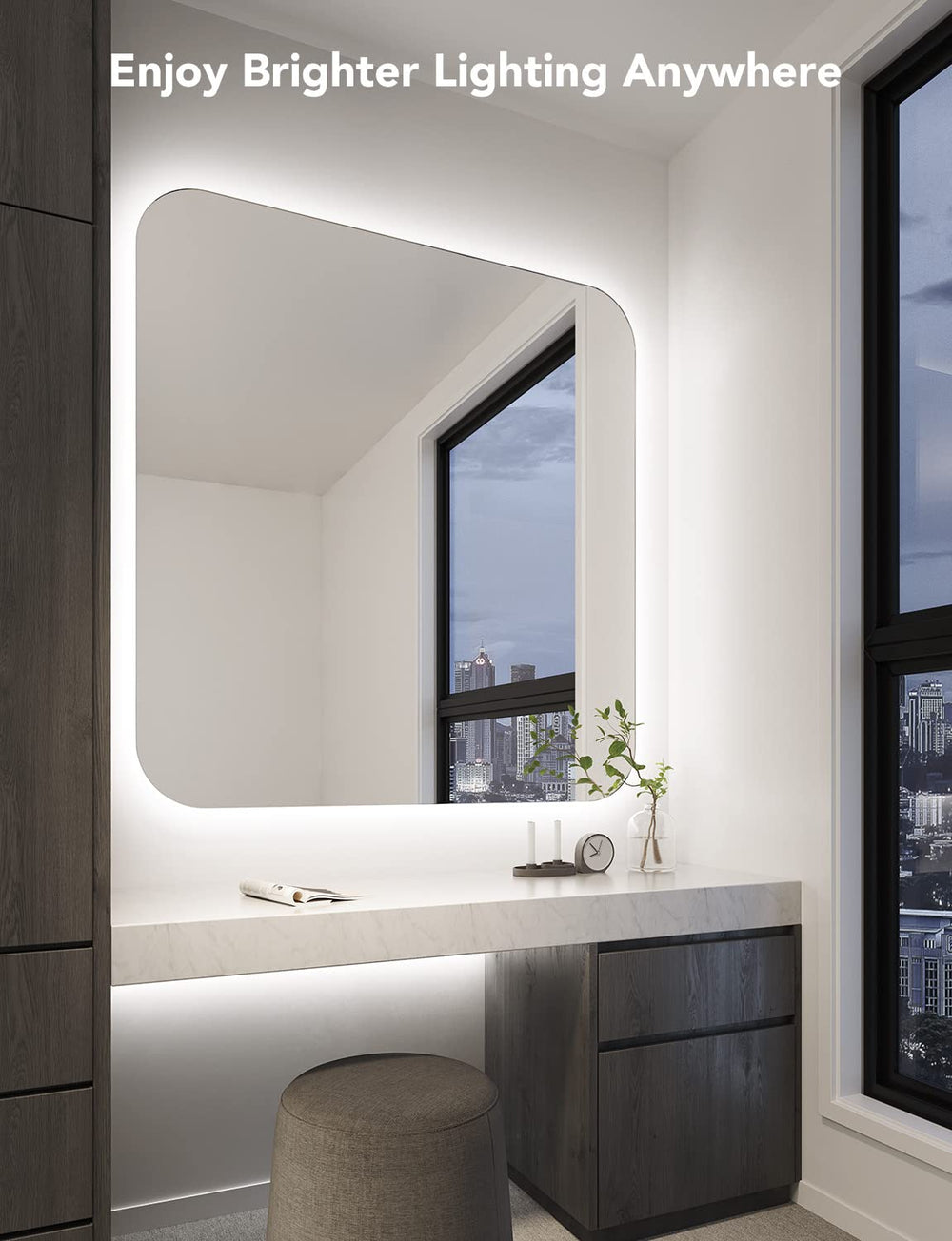 Govee White LED Strip Lights on the closet provide safe, adhesive-backed installation and secure hold.