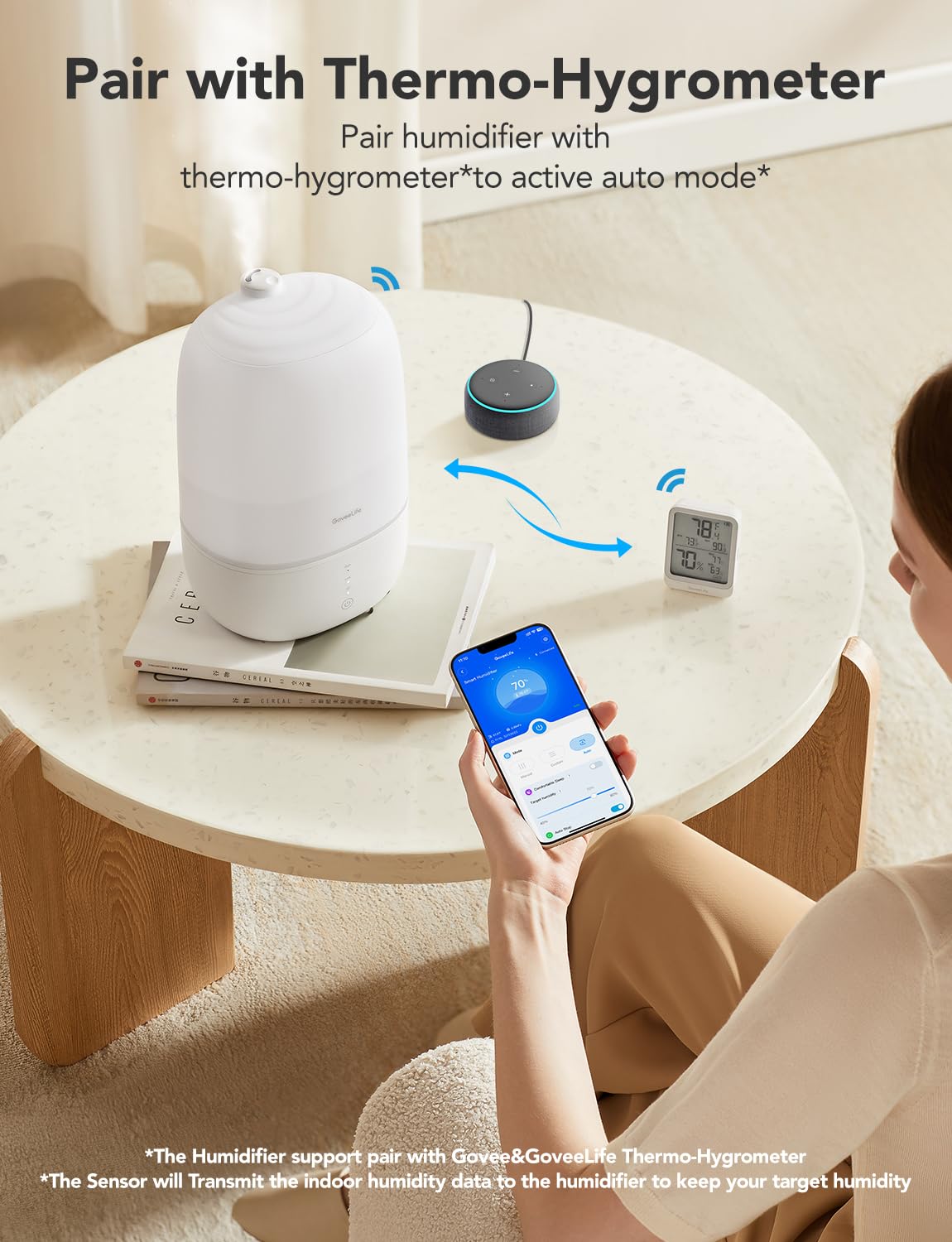 GoveeLife WiFi humidifier with Alexa control for hands-free adjustments.
