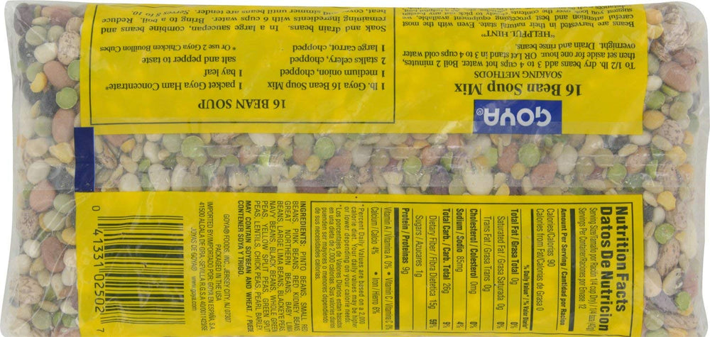 Goya 16-bean No. 1 grade label on bag for quality base