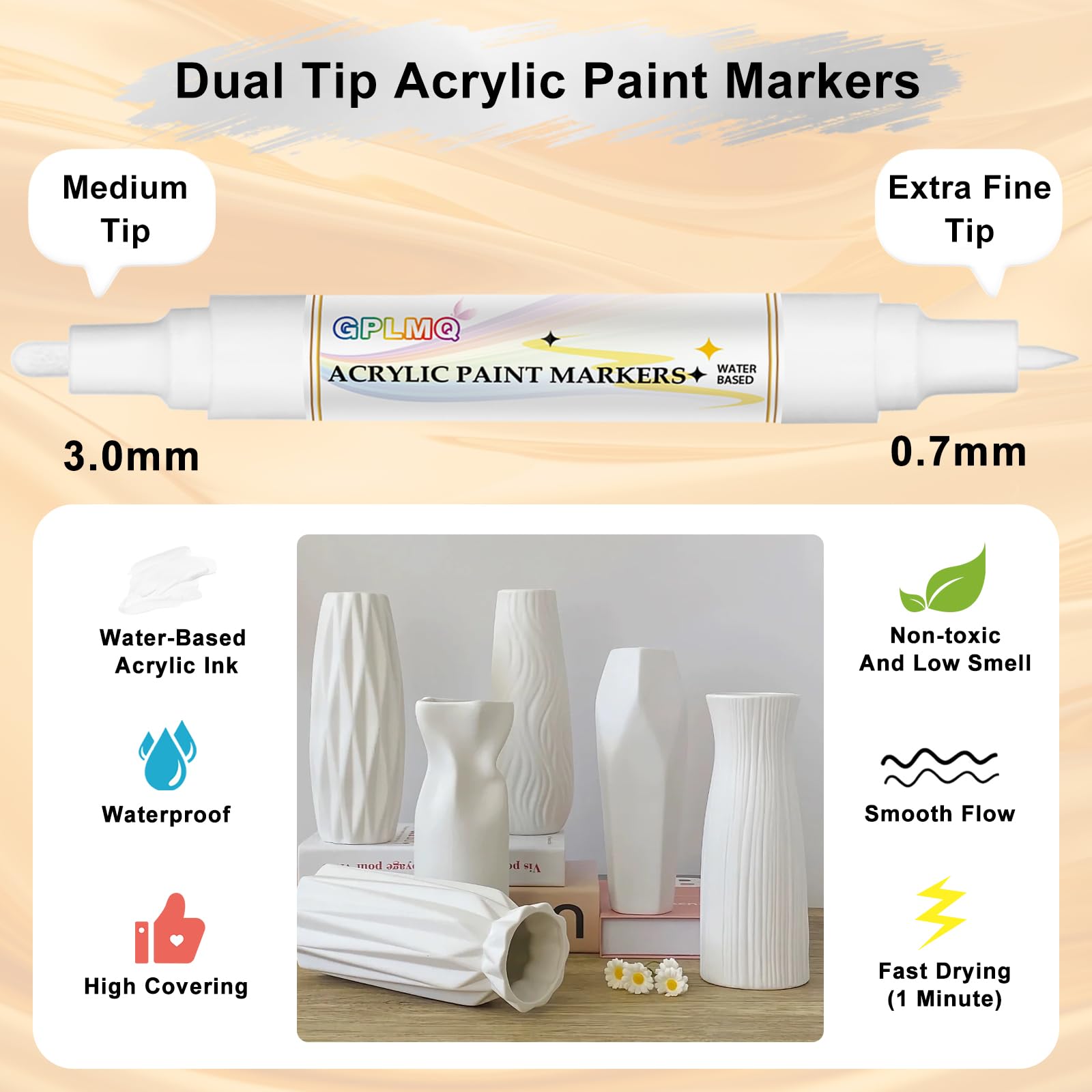 GPLMQ Water-based ink delivers vibrant, quick-drying white on various materials.