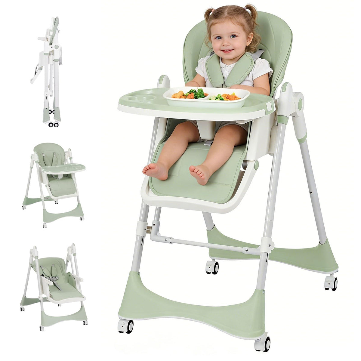 GPOAS 3-in-1 high chair on wheels for easy room-to-room feeding