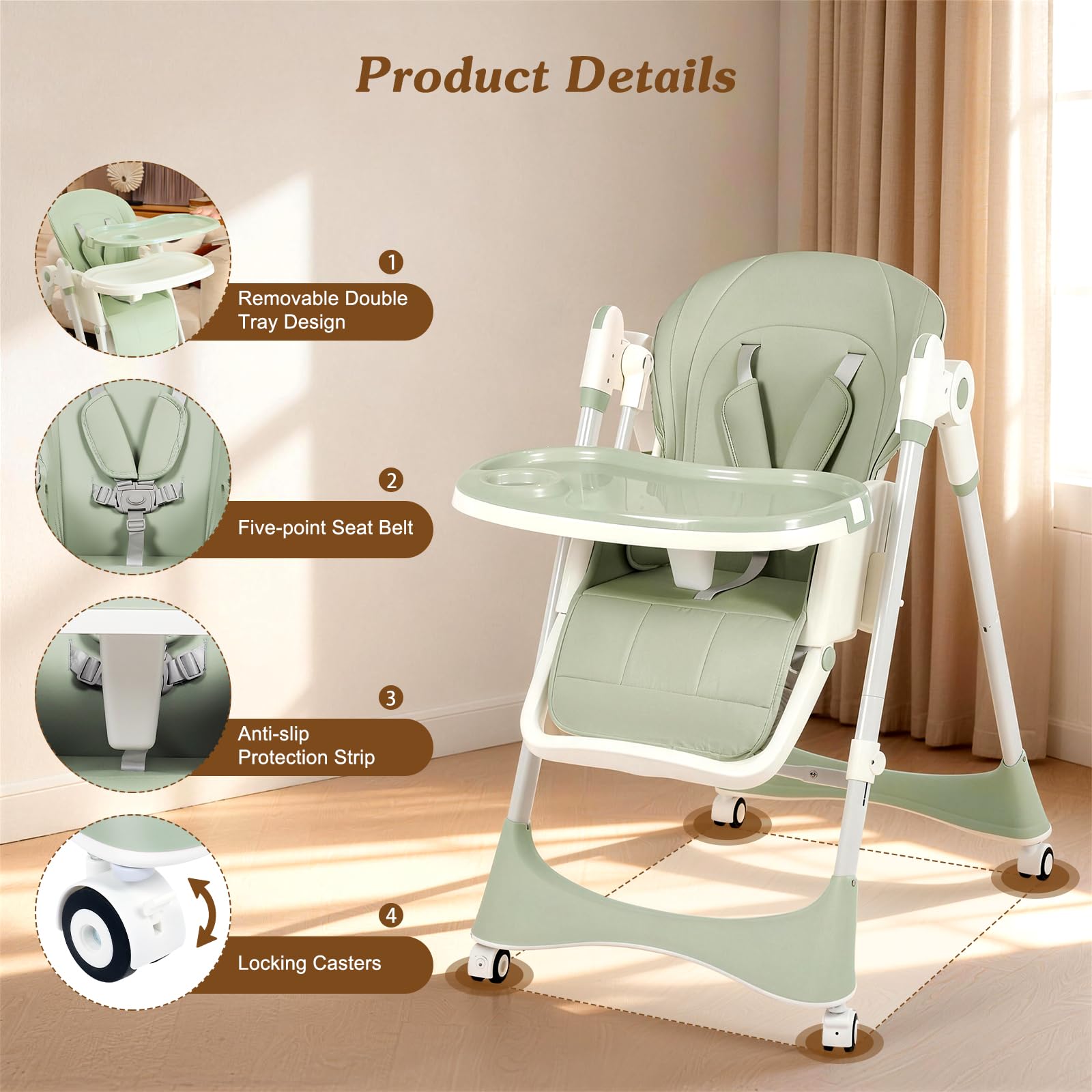 GPOAS adjustable height, recline, and leg rests grow with your child