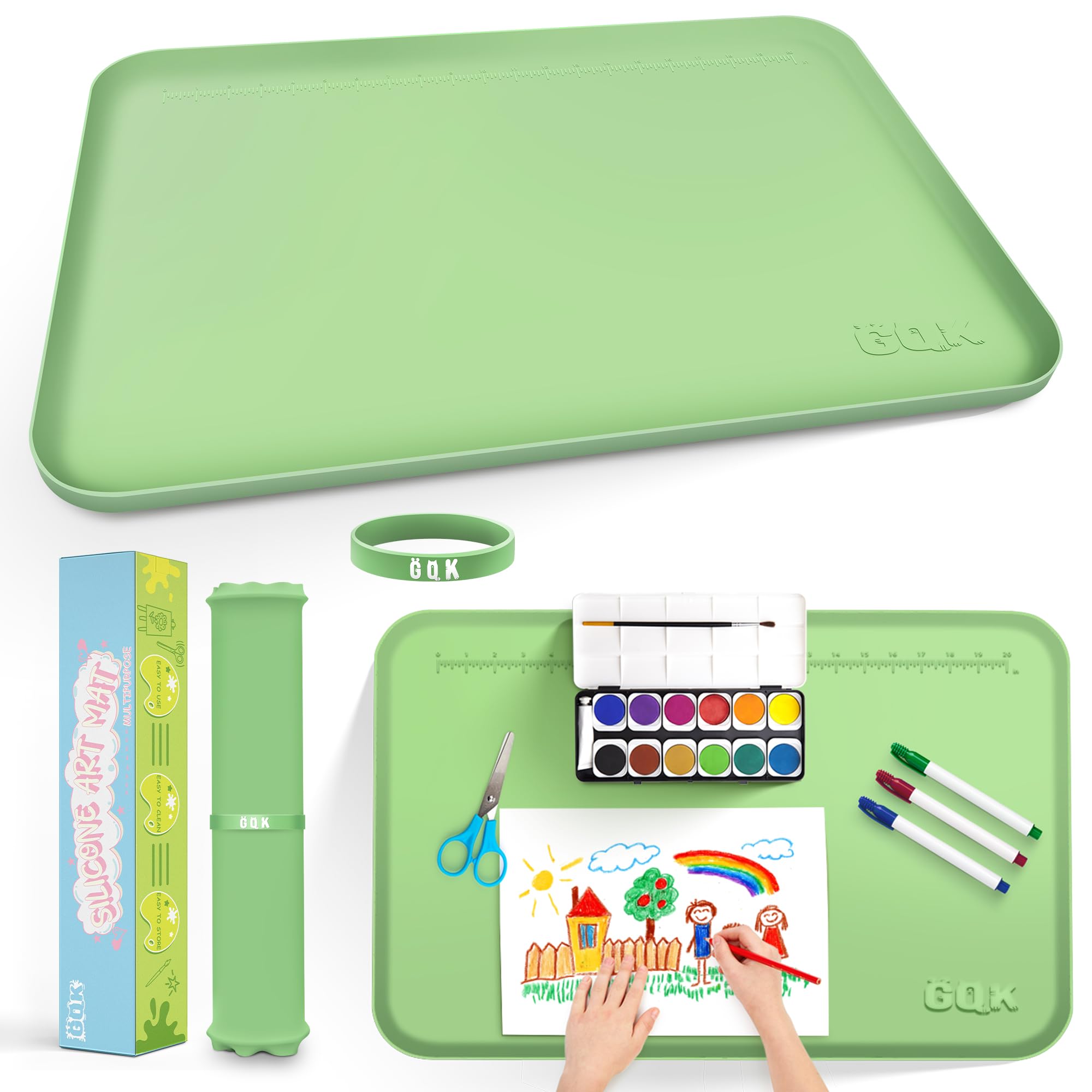 GQK Silicone Art Mat with raised green edges protects your workspace during messy crafts.