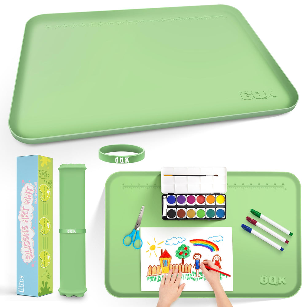 GQK Silicone Art Mat with raised green edges protects your workspace during messy crafts.