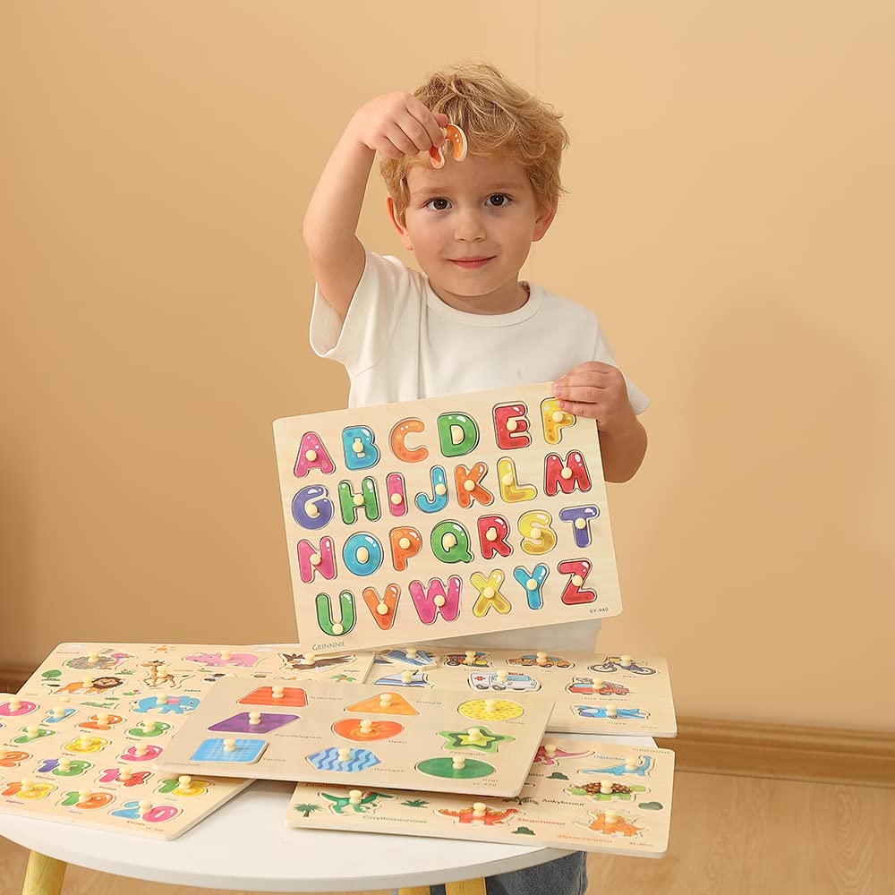 GR GRINNNIE alphabet puzzle pieces with bright colors for letter learning