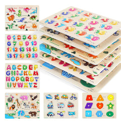 GR GRINNNIE wooden peg puzzle box set shown for easy grasp and safe play