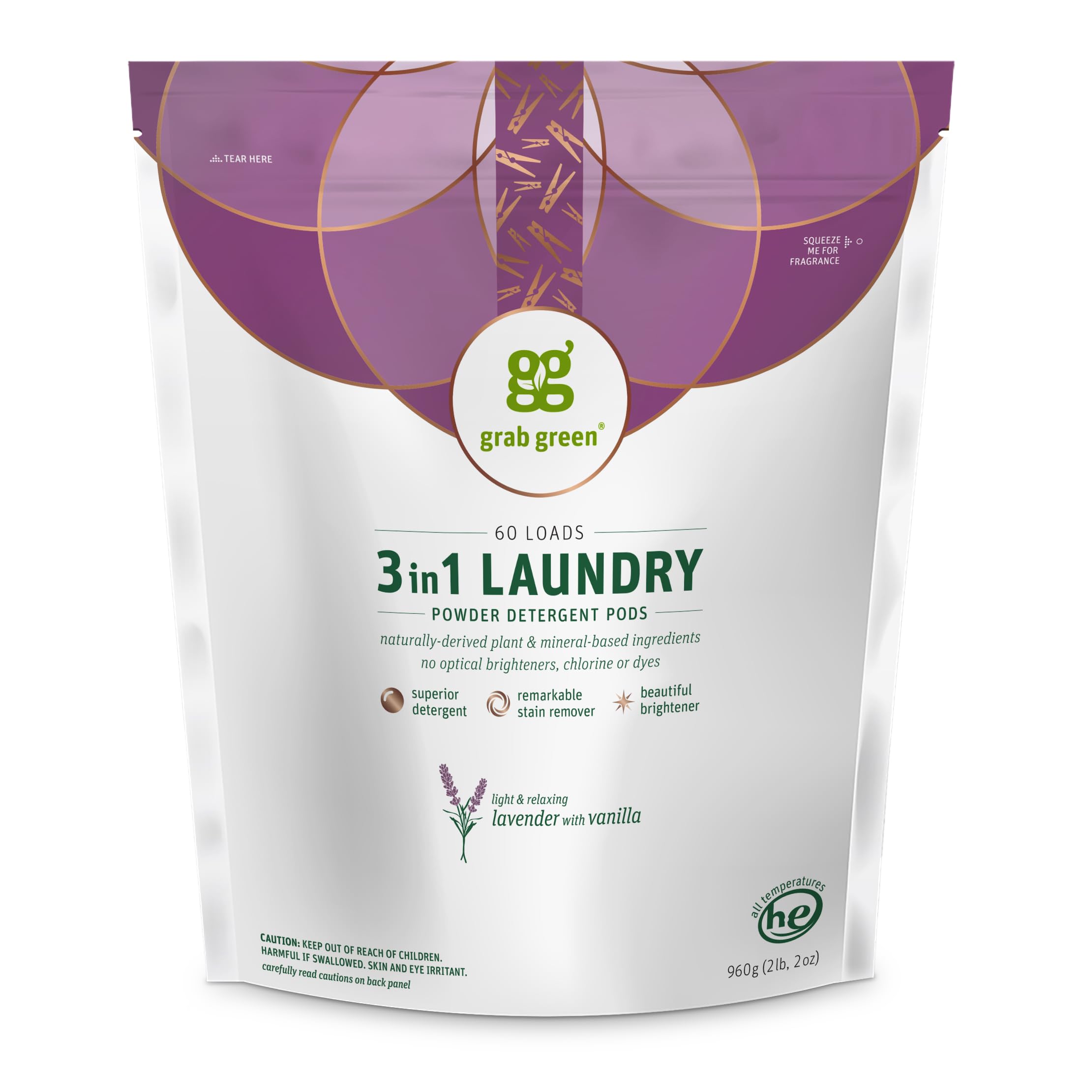 Close-up of Grab Green 3-in-1 detergent pod for convenient dosing