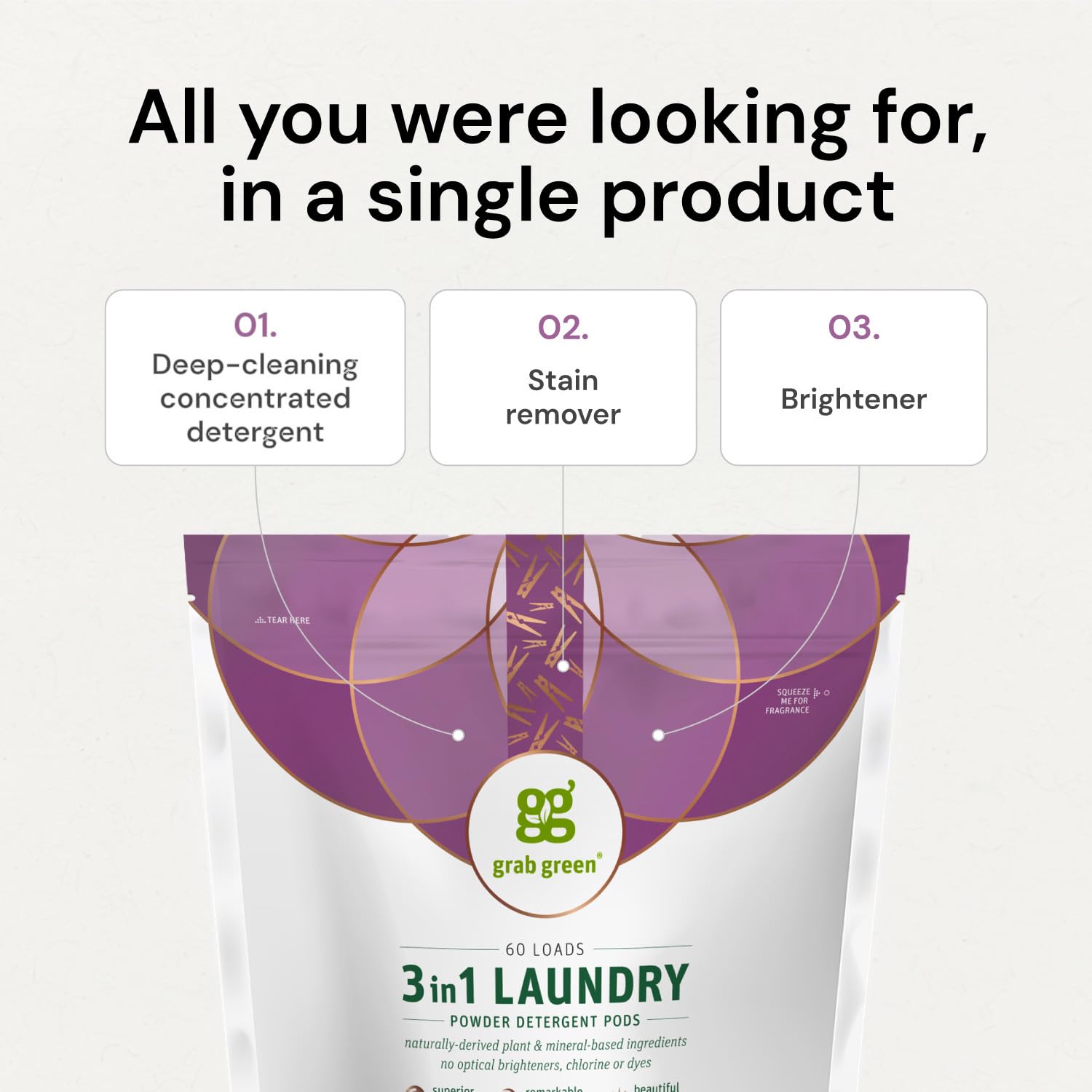 60-load Grab Green pouch shown for economical, ready-to-use laundry care