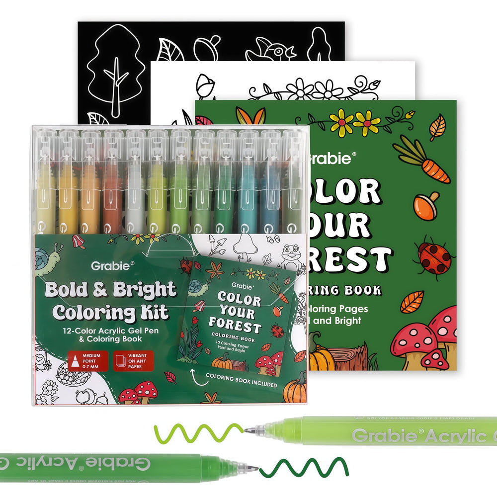 Grabie 12Colors acrylic gel pen set packaging with vibrant inks for art projects