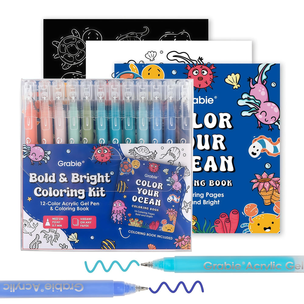 Grabie 12Colors Ocean Colors pens for bold, smooth coloring on light or dark paper