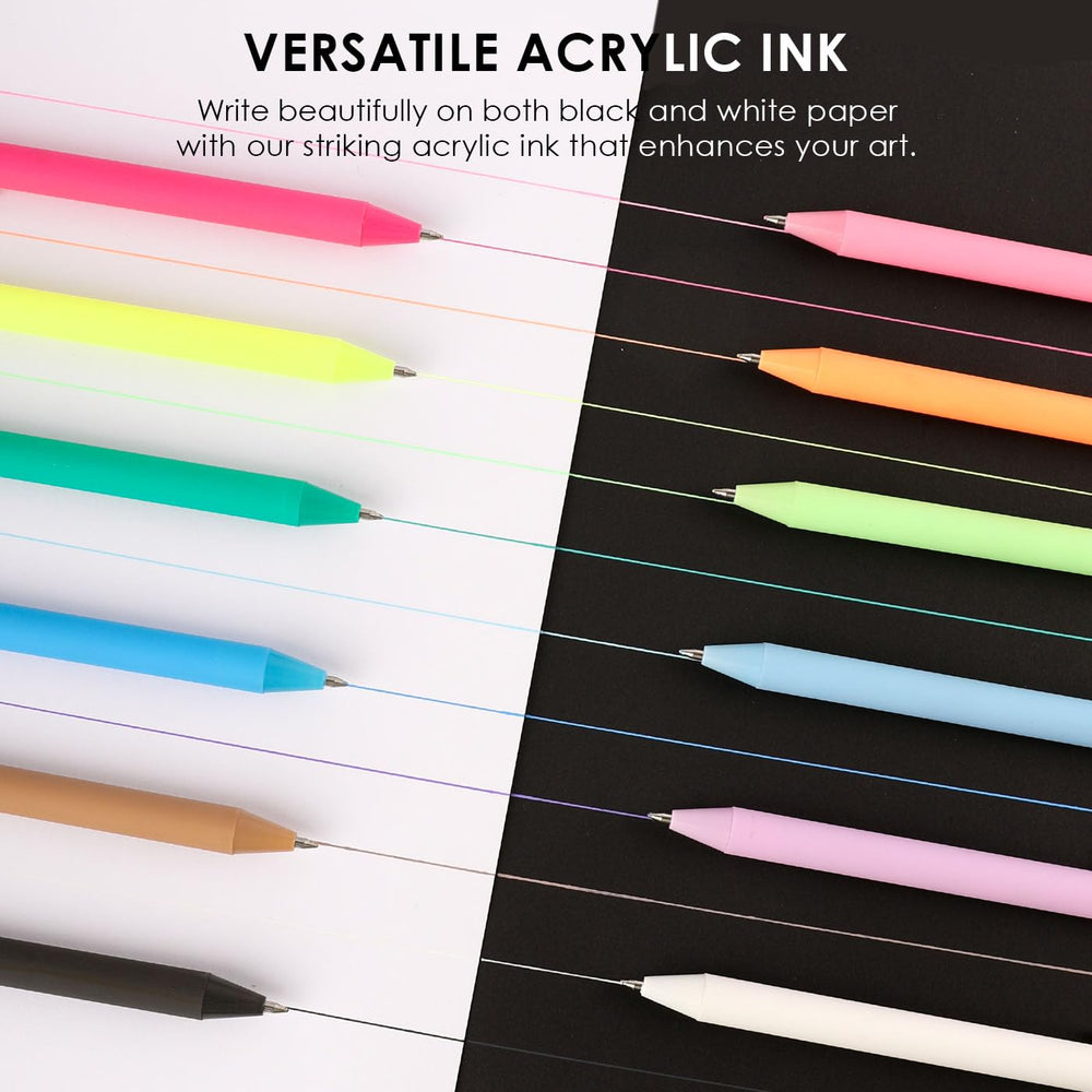 Grabie retractable gel pens with spring design reduce cap loss and leaks during travel.