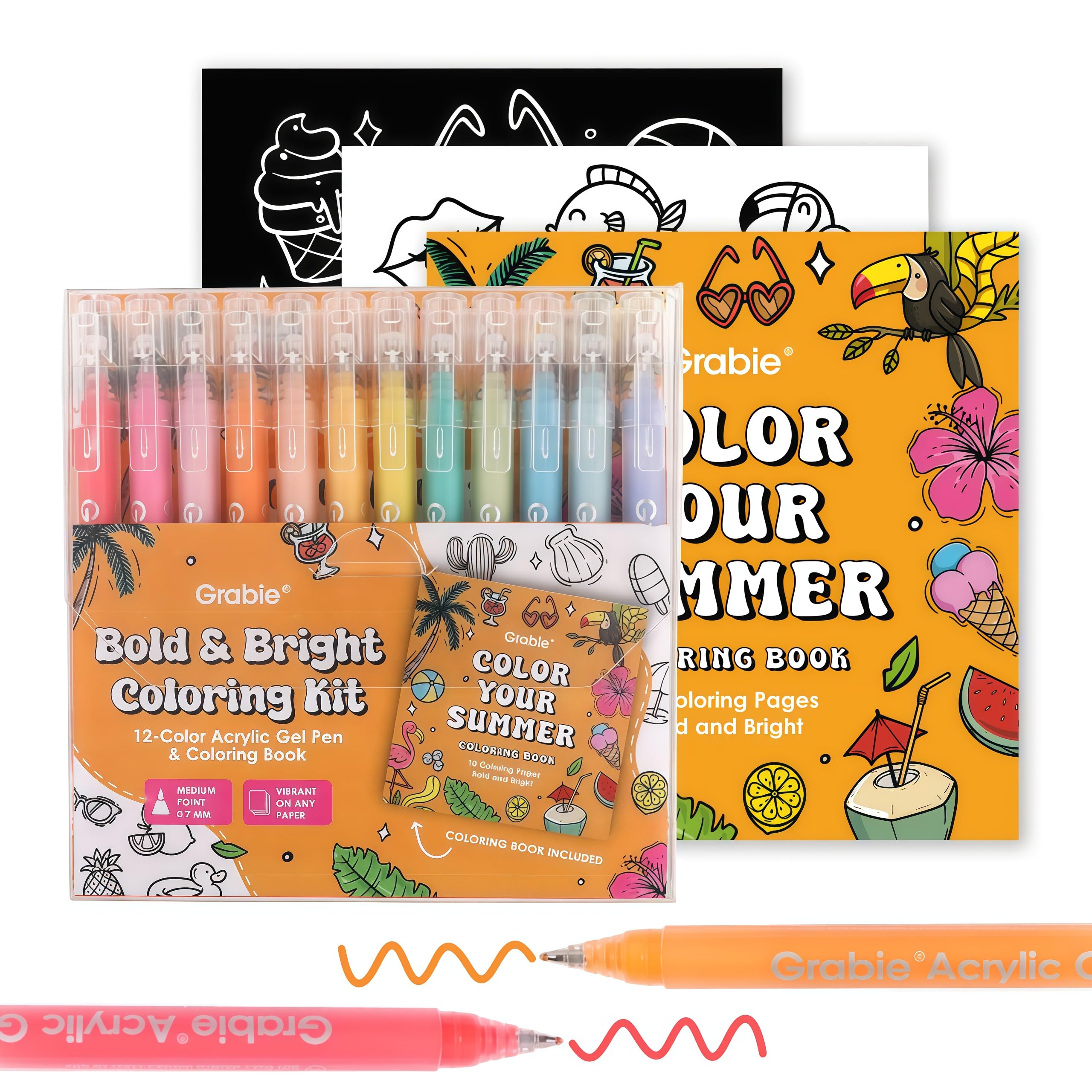 Grabie 12Colors pen set with summer colors ideal for vibrant drawings and journaling.