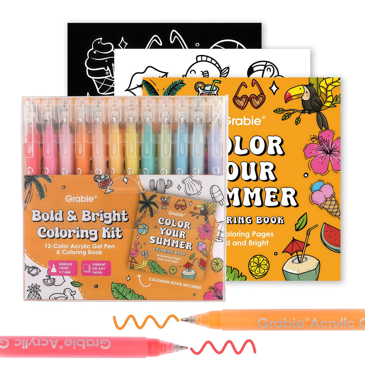 Grabie 12Colors pen set with summer colors ideal for vibrant drawings and journaling.
