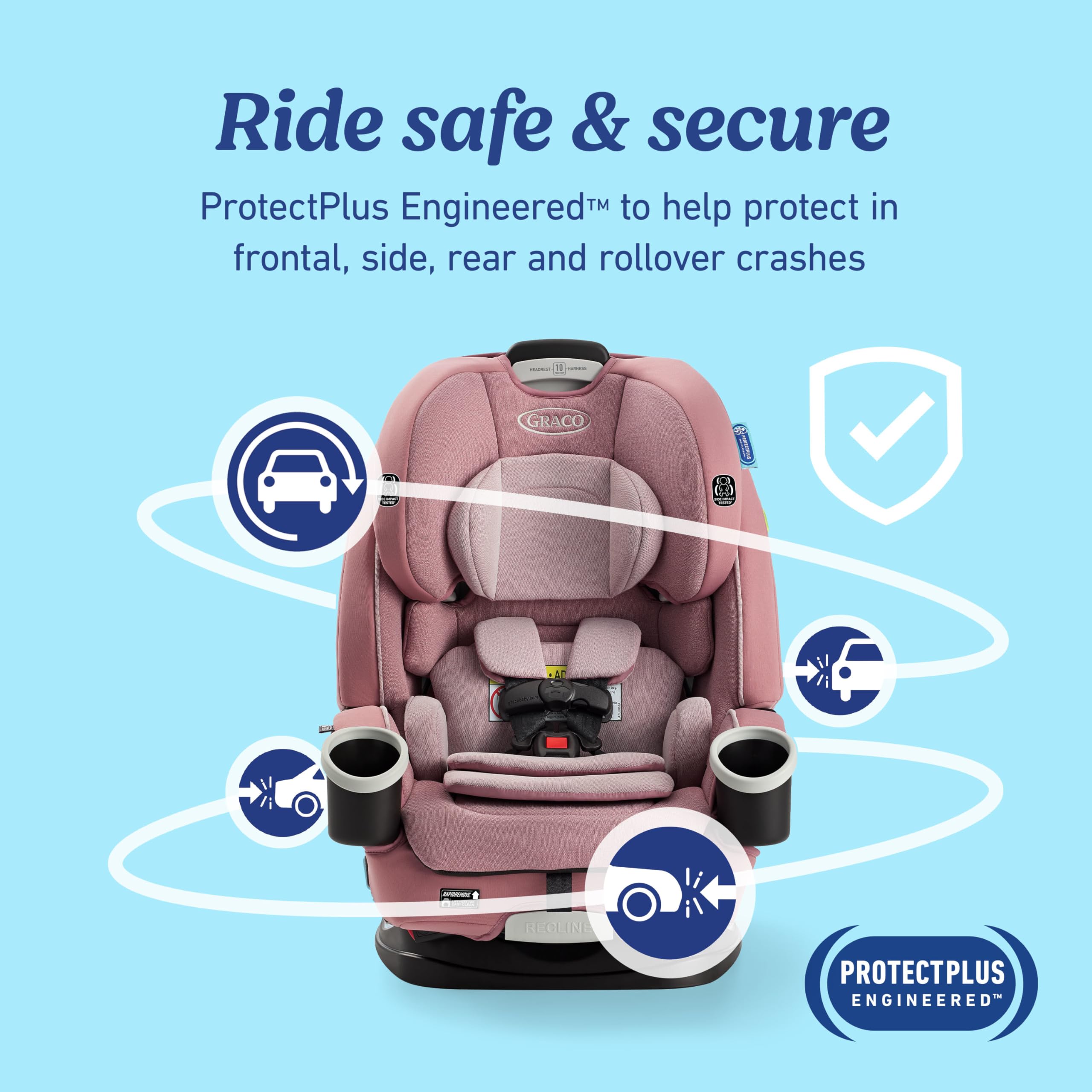Graco 4Ever DLX 10-position headrest grows with your child.