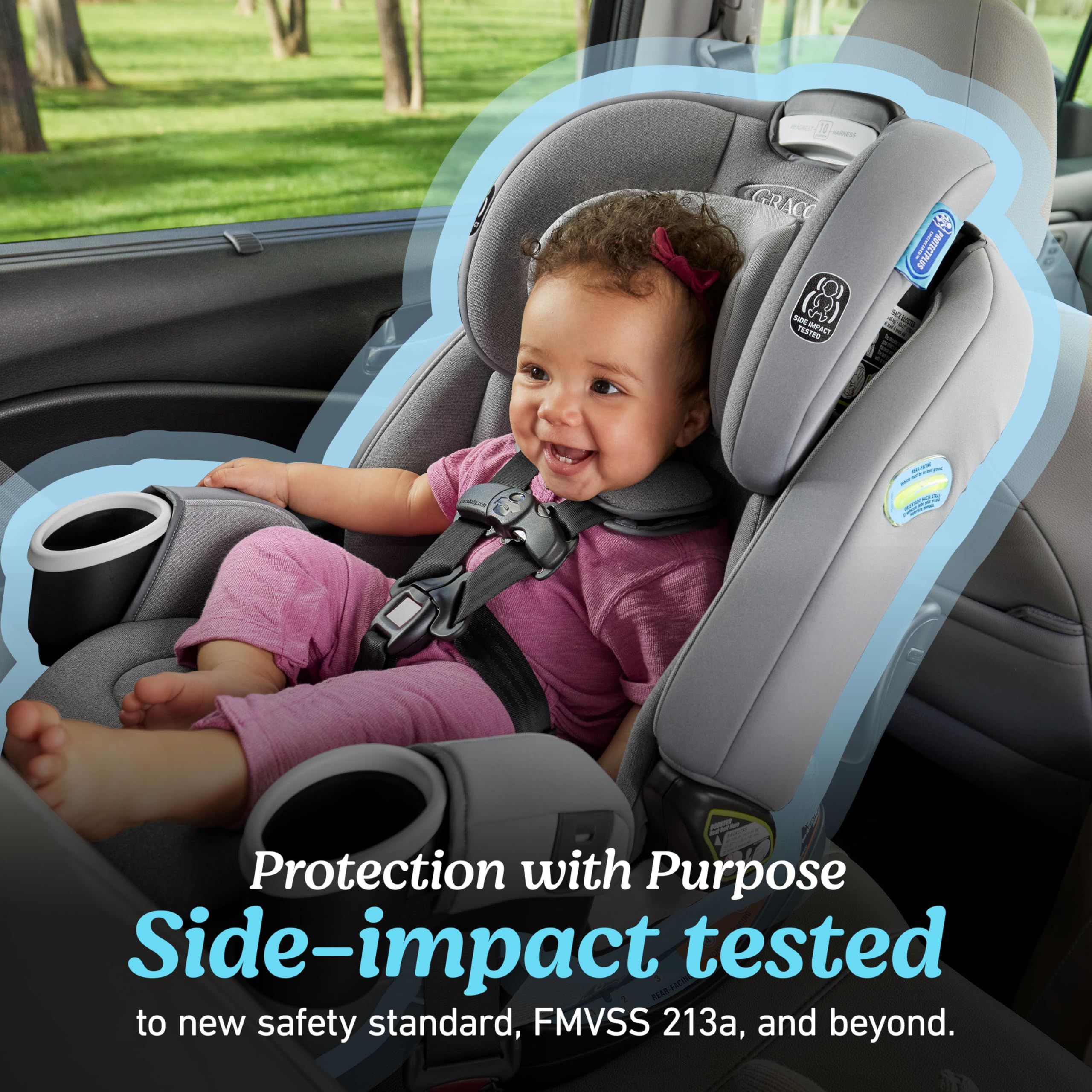 Graco 4Ever DLX backless booster provides stable seating as children sit independently.