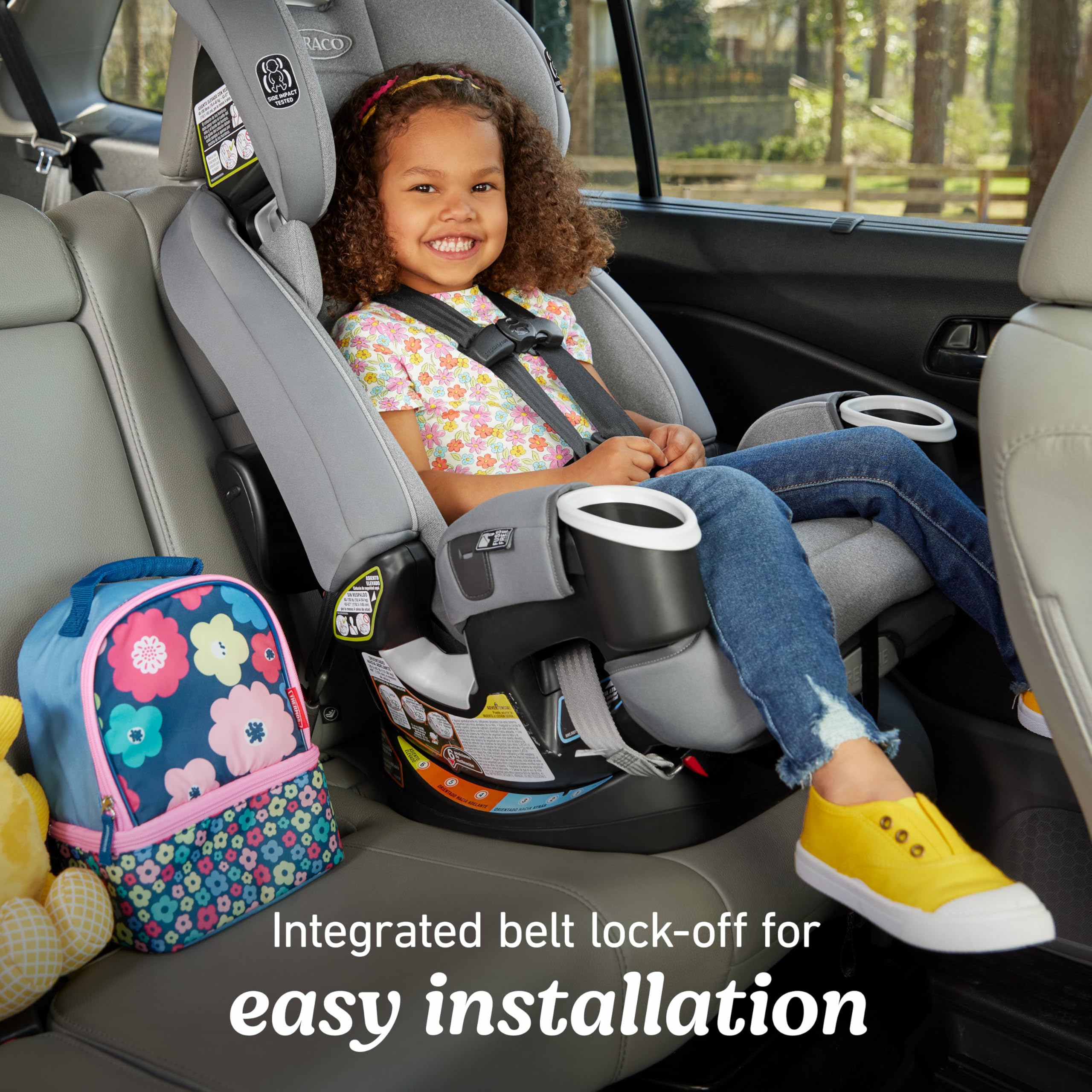 Graco 4Ever DLX highback booster shown with adjustable headrest.