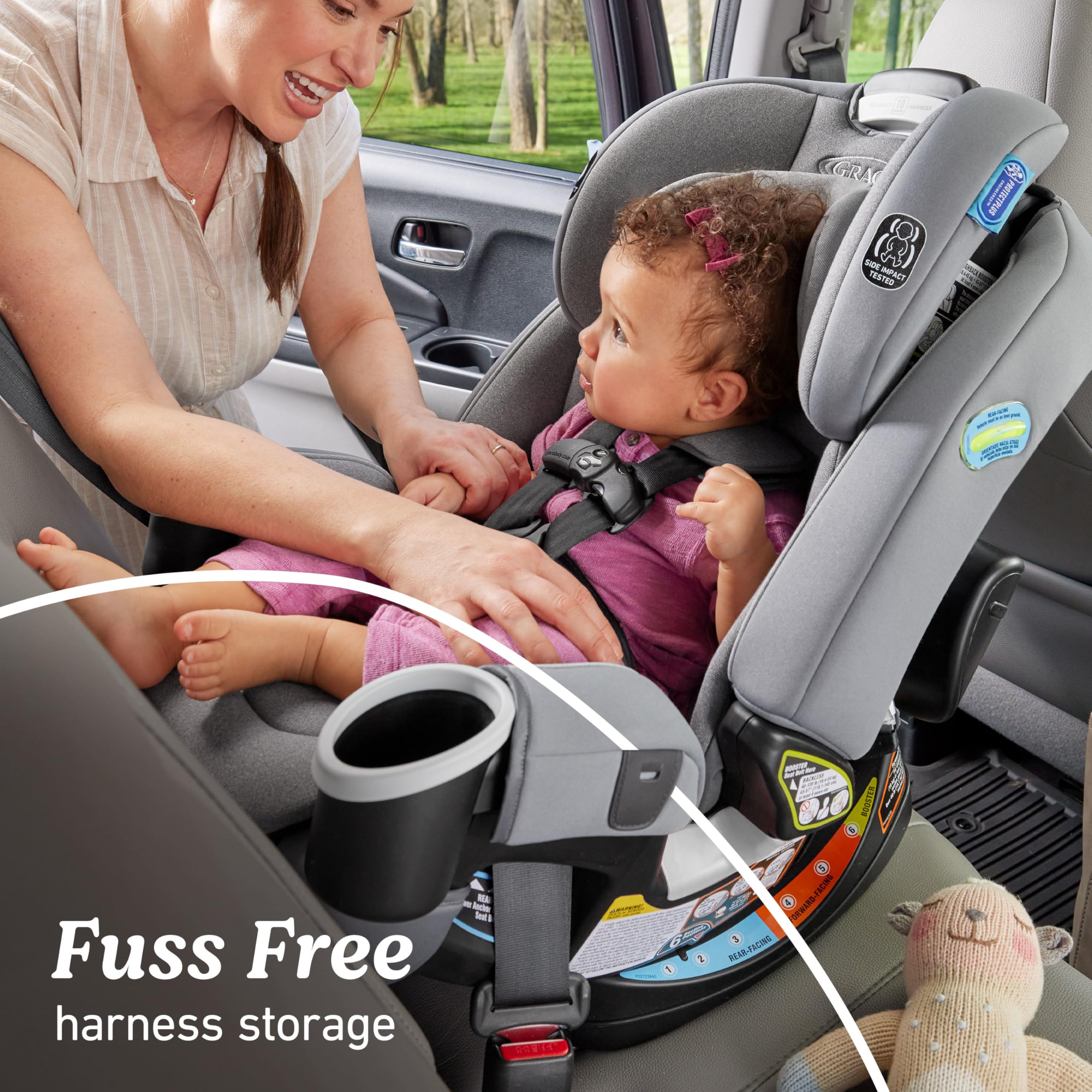 Graco 4Ever DLX Simply Safe Adjust keeps harness and headrest aligned together.