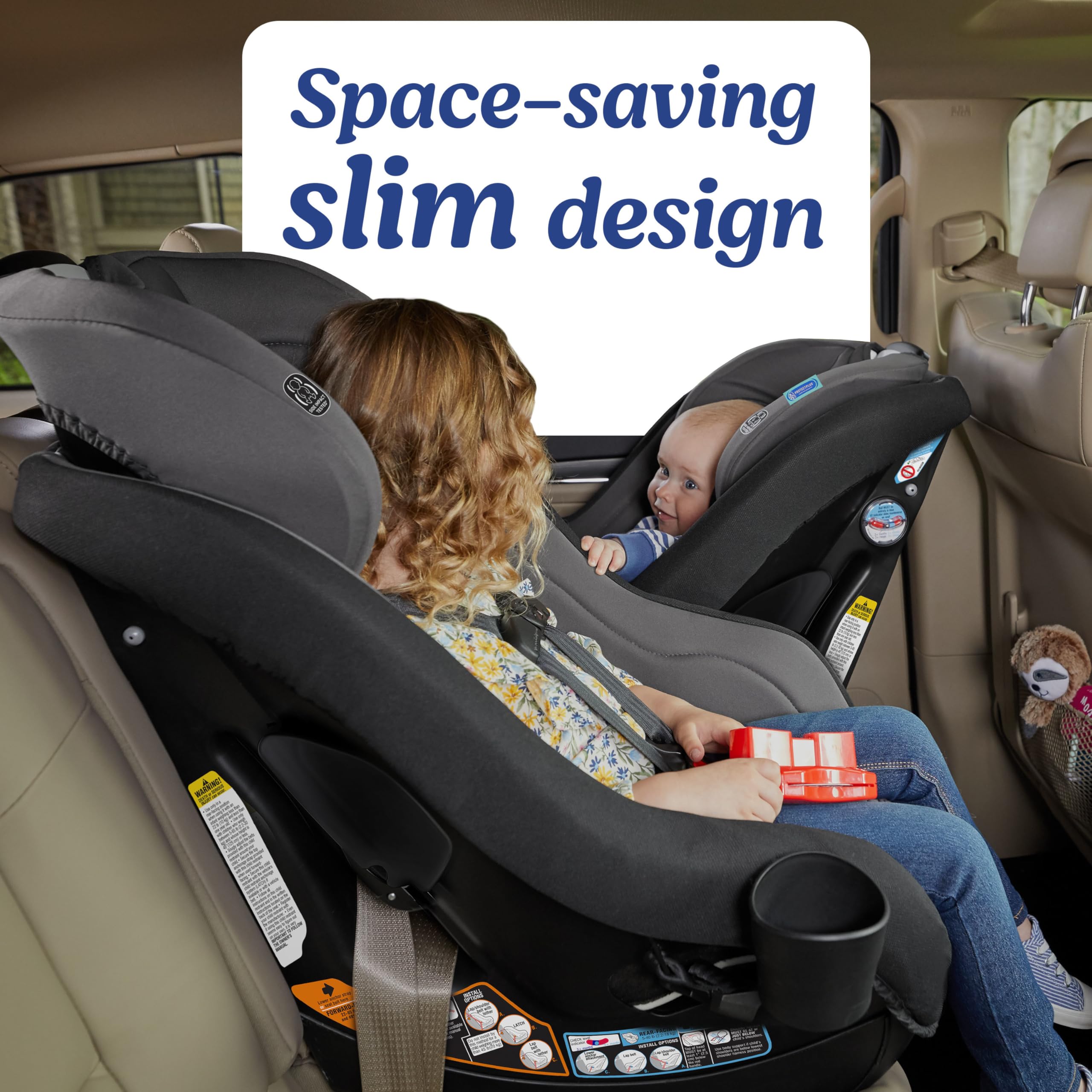 Graco Contender Slim space-saving design fits snugly in back seat