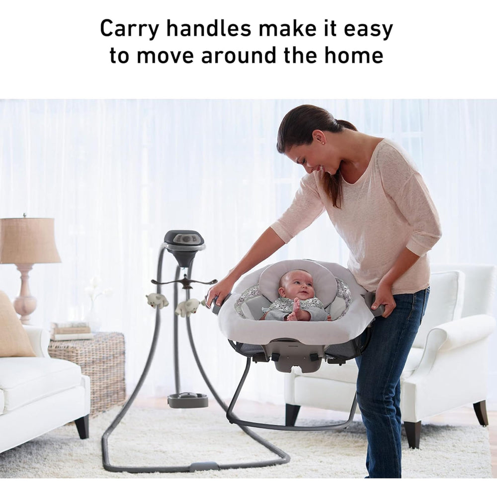 Graco DuetConnect LX mobile with three soft toys to entertain baby during swing or rest.