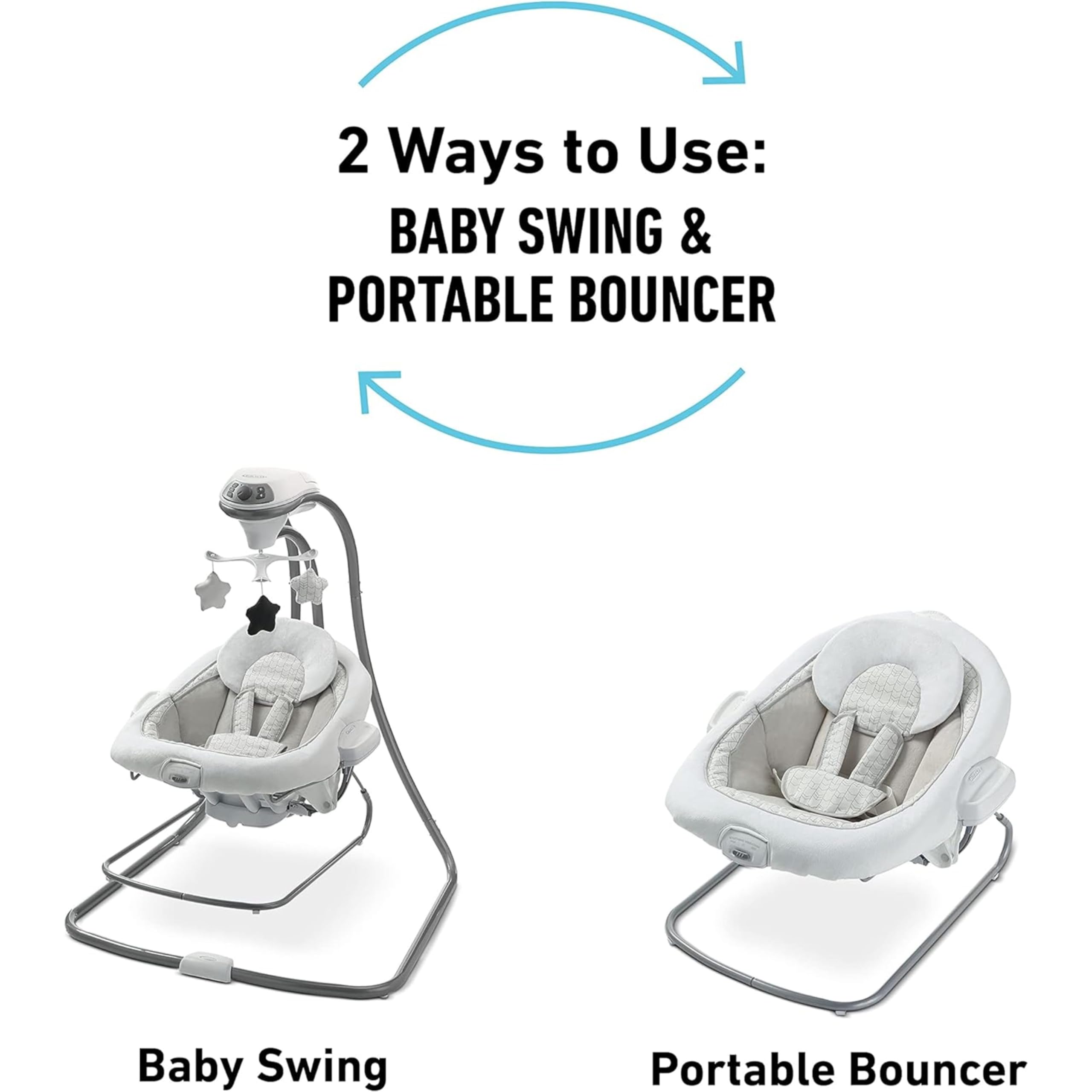 Graco DuetConnect LX features six swing speeds and two-speed vibration for customizable motion.