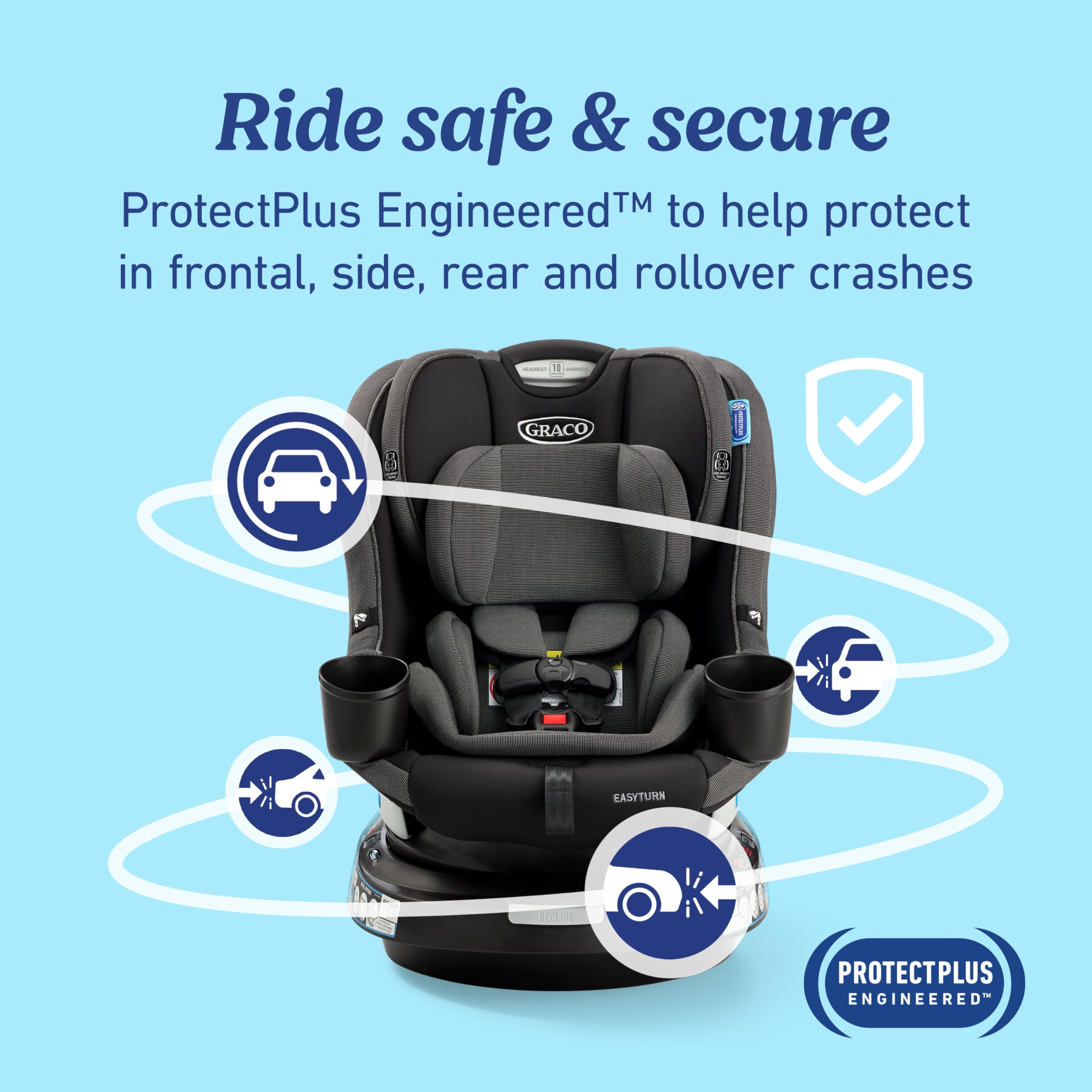 Graco EasyTurn 360 slim design keeps back-seat space open