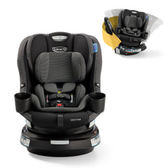 Graco EasyTurn360 rotation demonstrates quick in-and-out access for car rides.