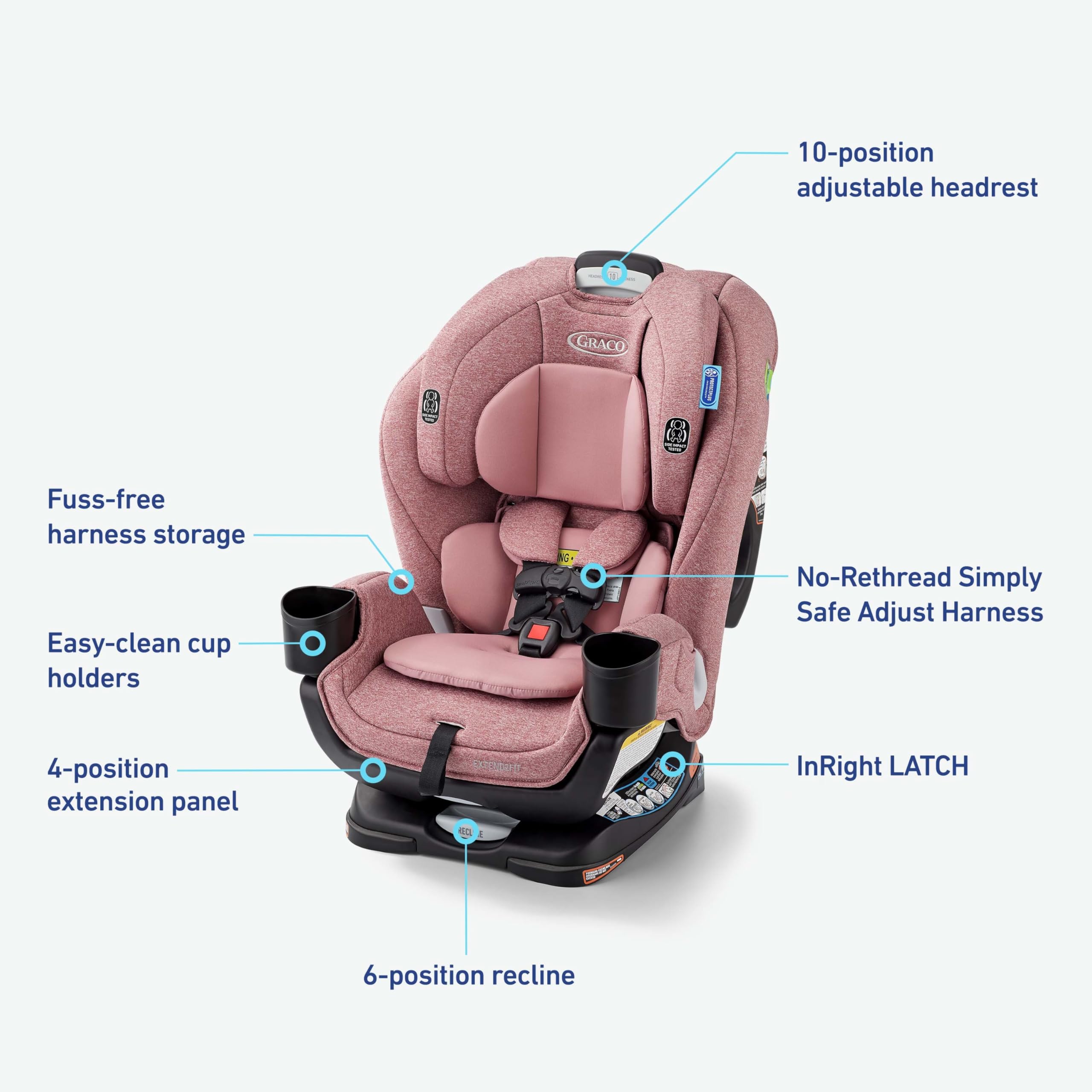 Graco Extend2Fit forward-facing mode supports growing children.