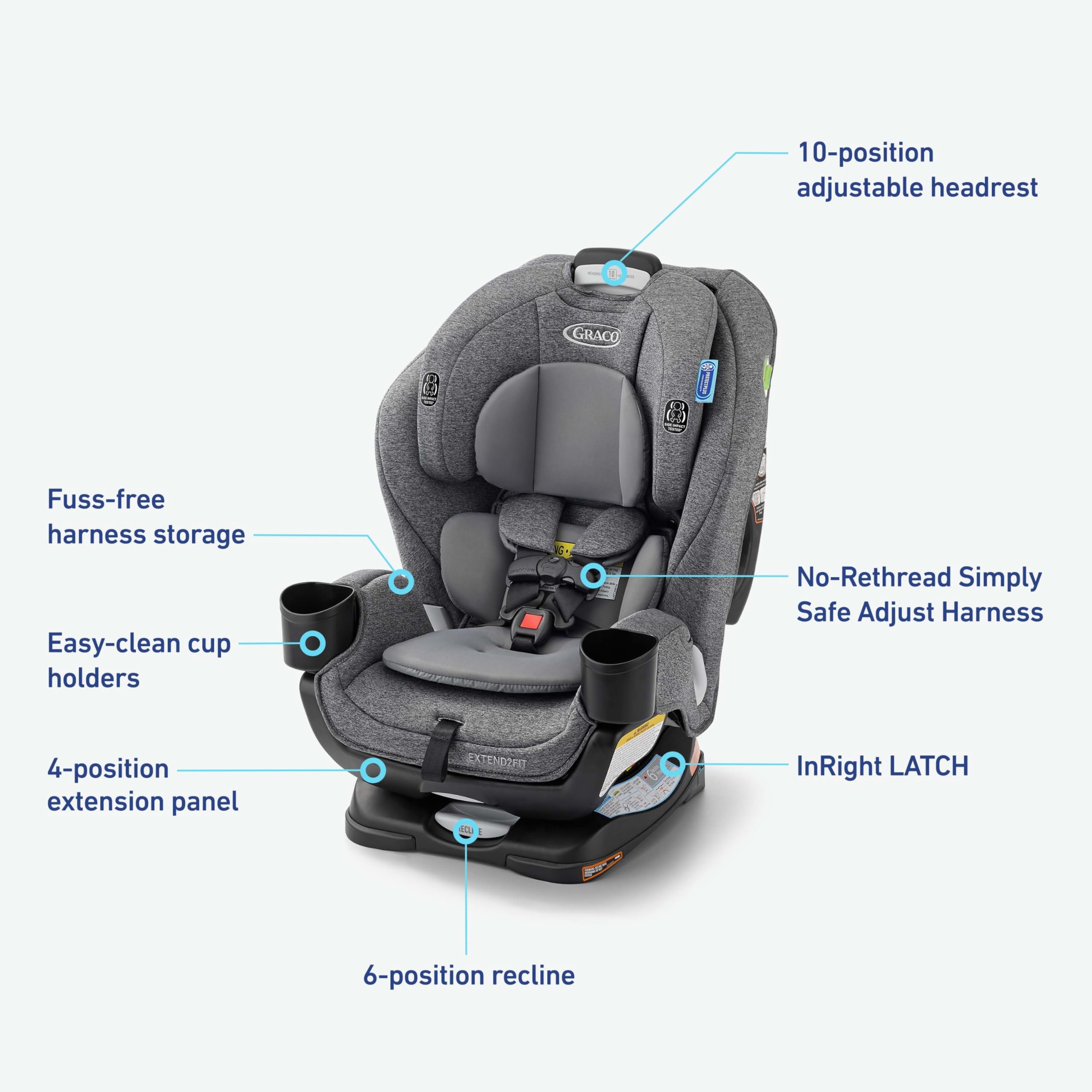 Graco Extend2Fit InRight LATCH enables quick secure installation.
