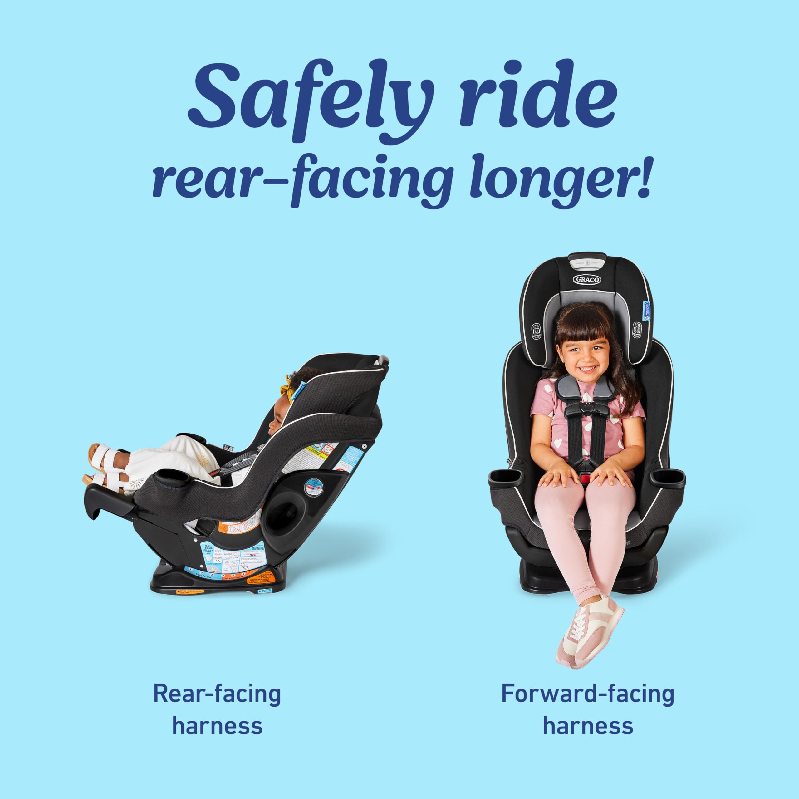 Graco Extend2Fit rear-facing up to 50 lb supports longer rear-facing use.