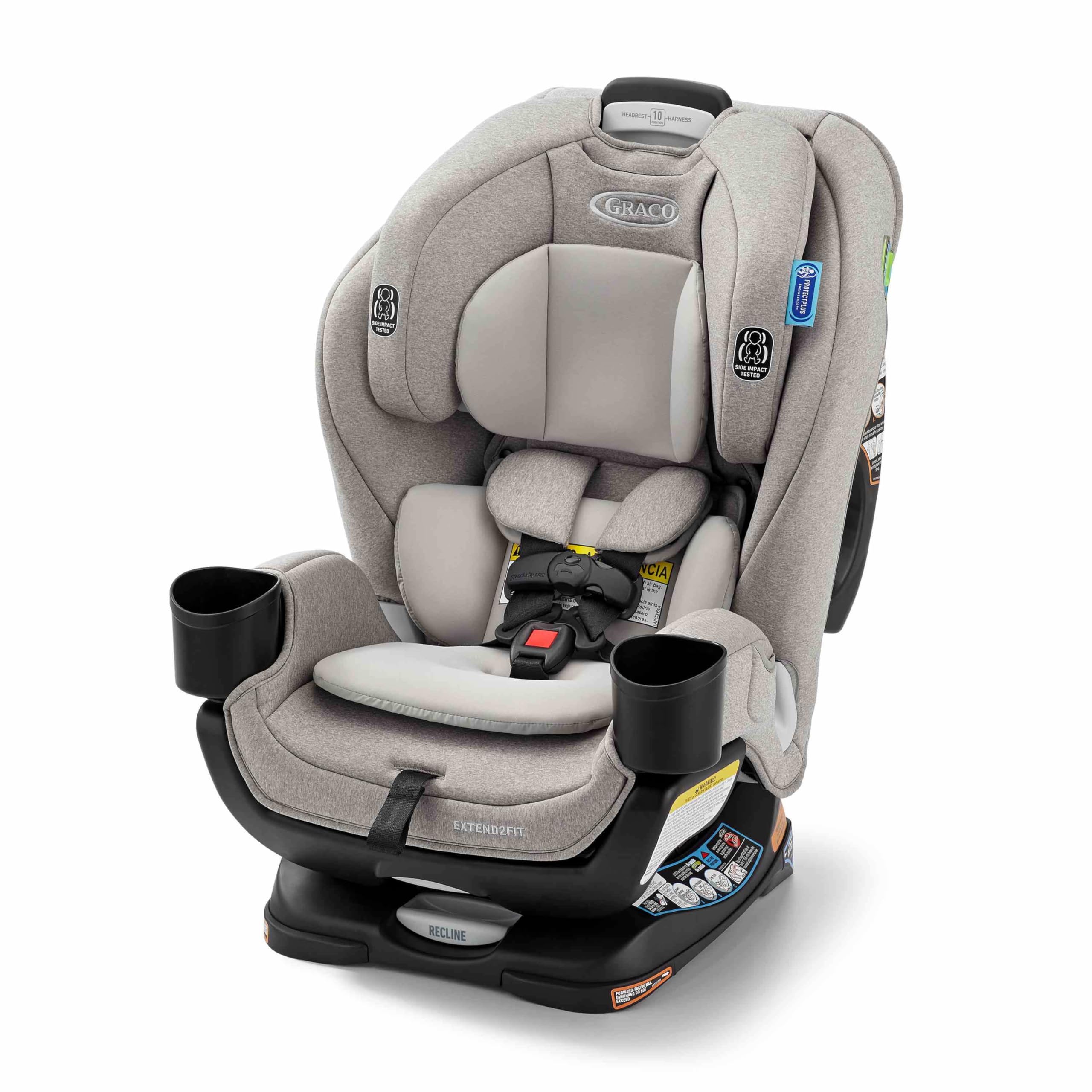 Graco Extend2Fit rear-facing harness for longer, comfortable rides.