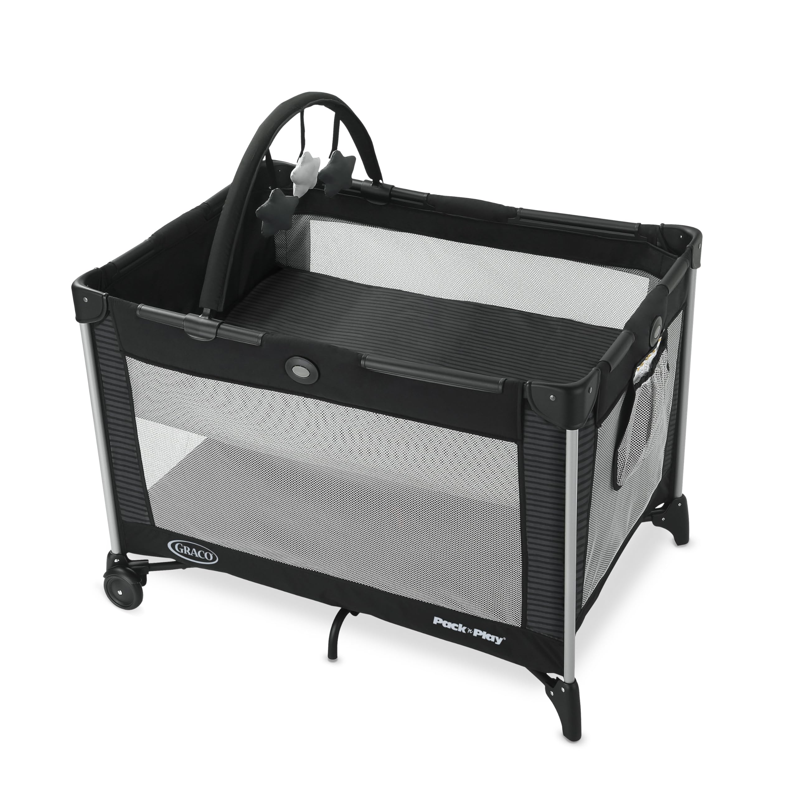 Graco Kaden Pack 'n Play On The Go bassinet fold enables quick setup during travel.