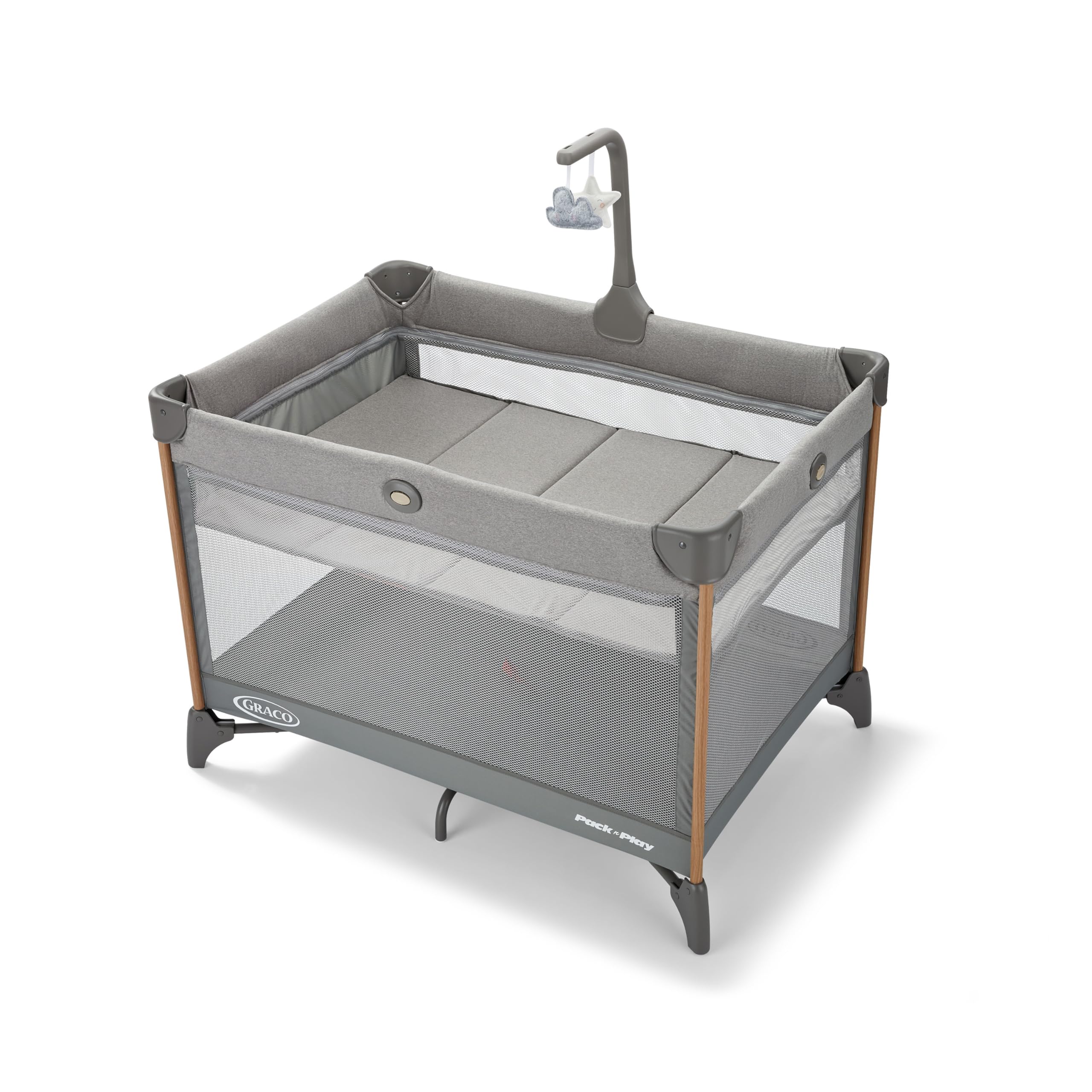 Graco On the Go Zip DLX bassinet extended for easy infant visibility during naps