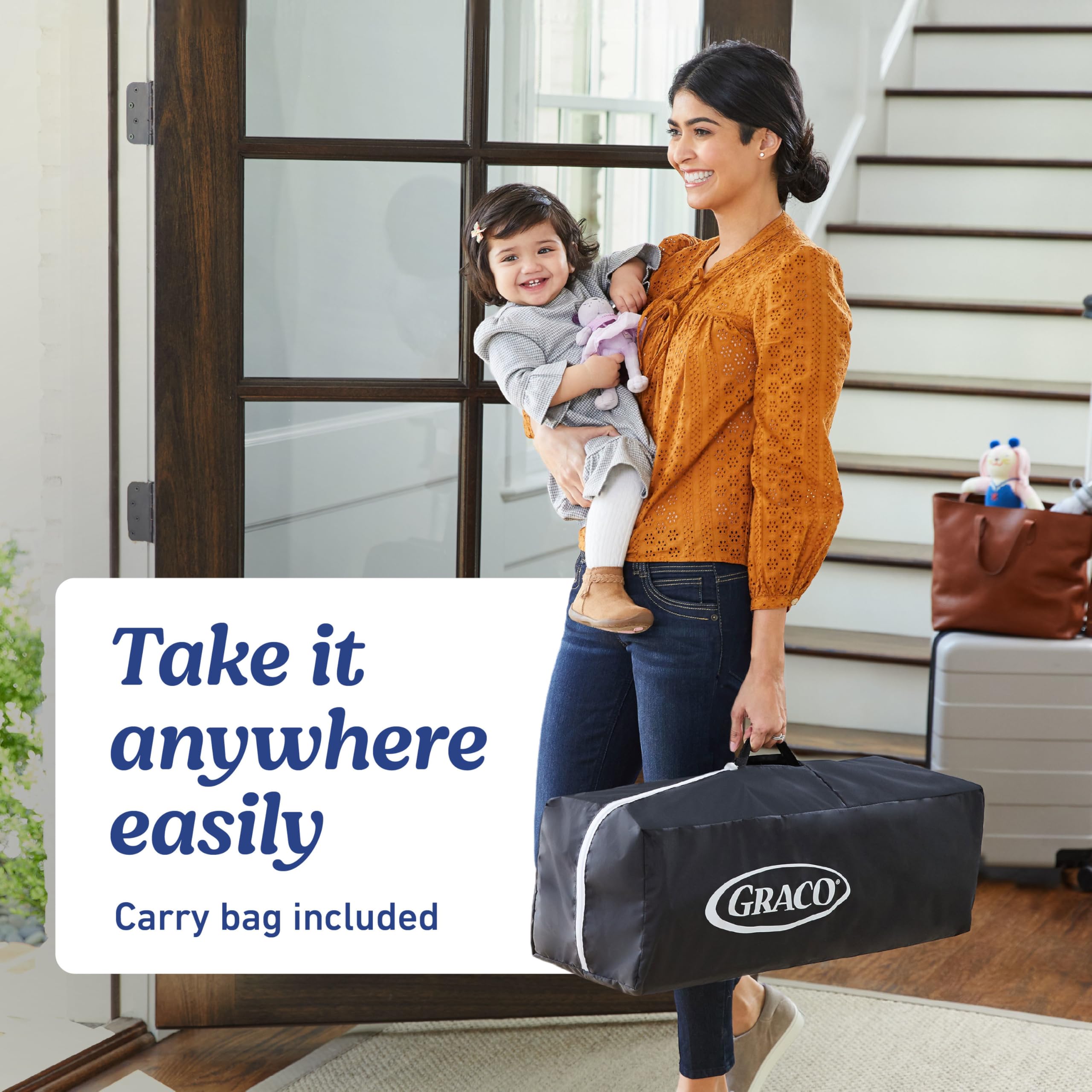 Graco Pack 'n Play Carnival push-button fold enables quick setup